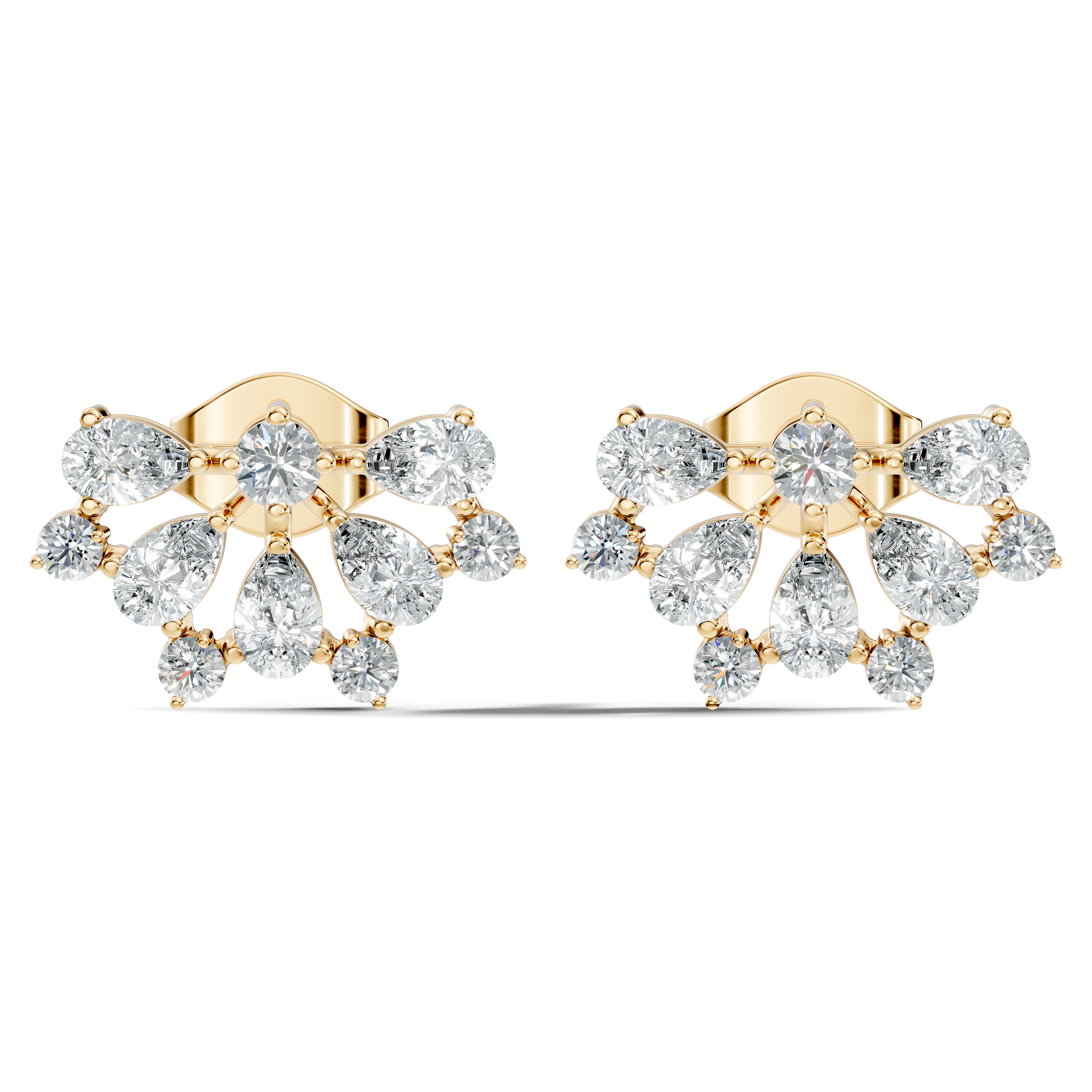 Pear & Round Diamond Fan Arc Cluster Stud