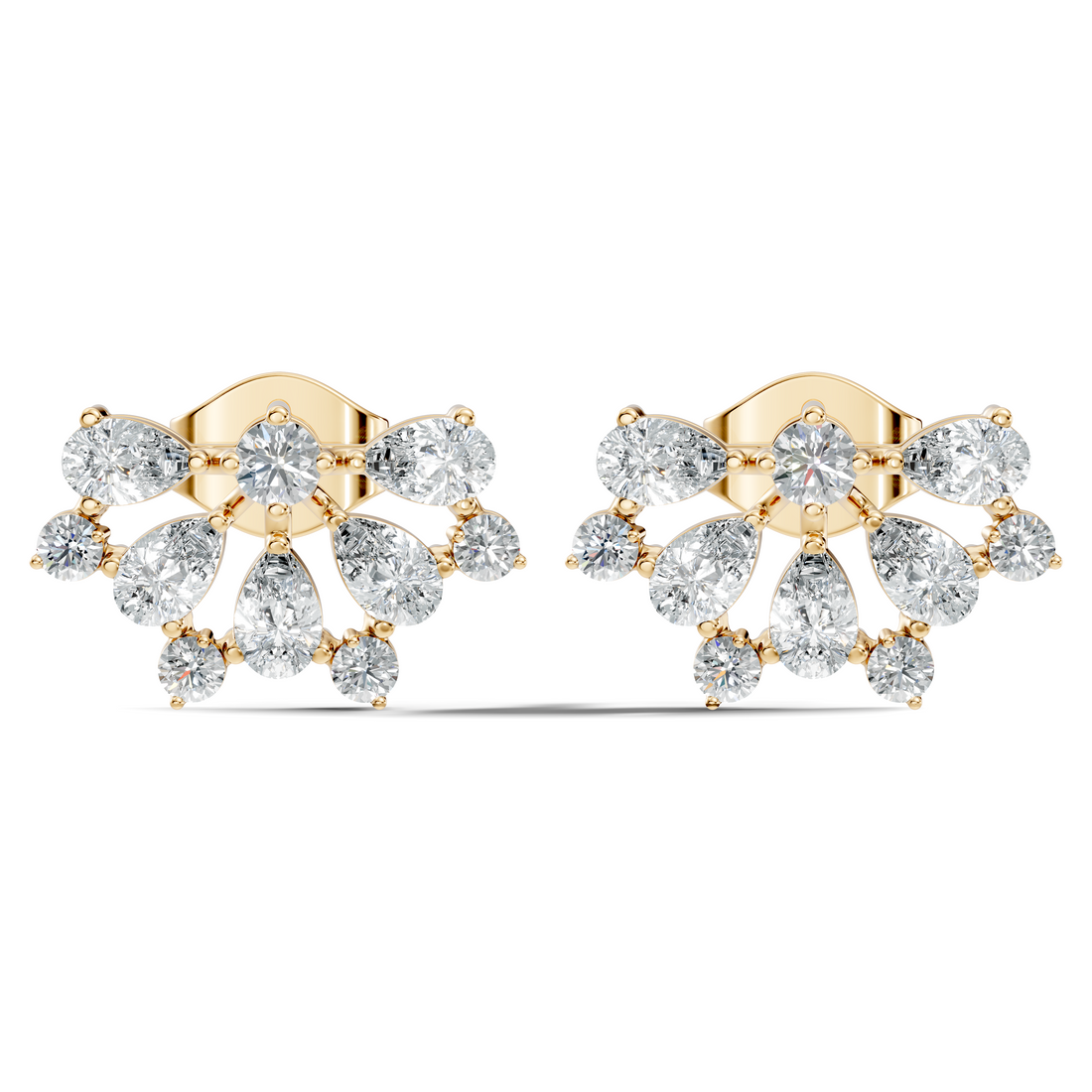 Pear & Round Diamond Fan Arc Cluster Stud