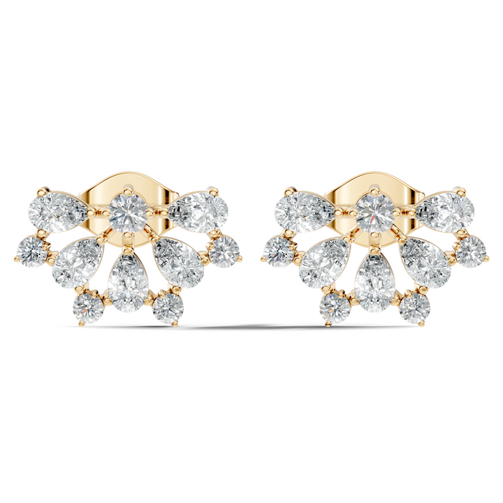 Pear & Round Diamond Fan Arc Cluster Stud