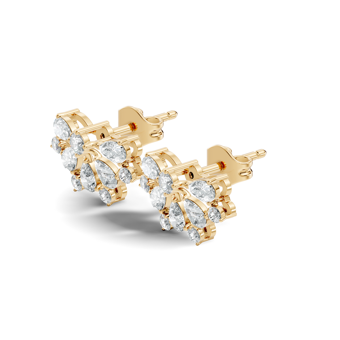 Pear & Round Diamond Fan Arc Cluster Stud