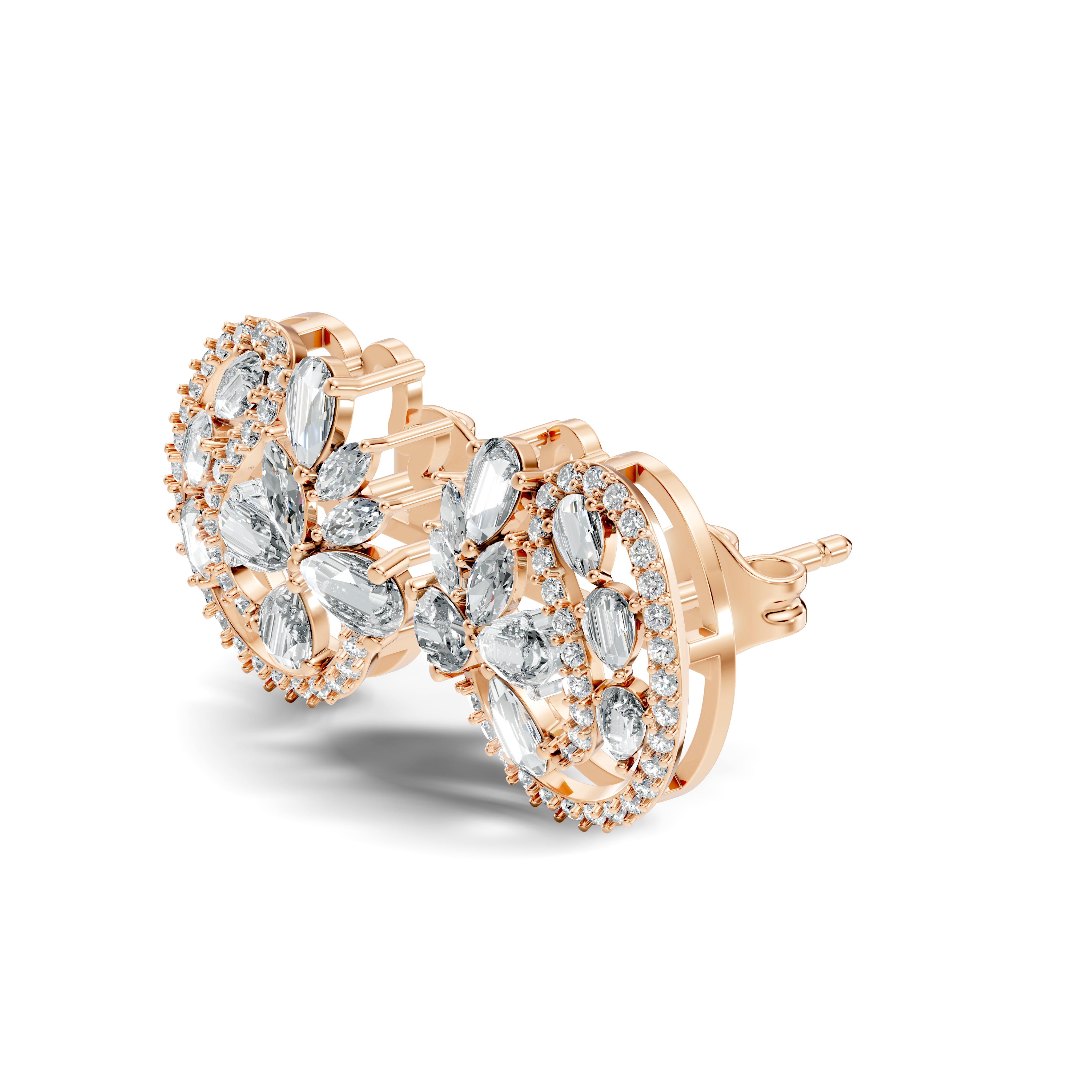 Floral Bouquet & Swirl Halo Diamond Cluster Stud