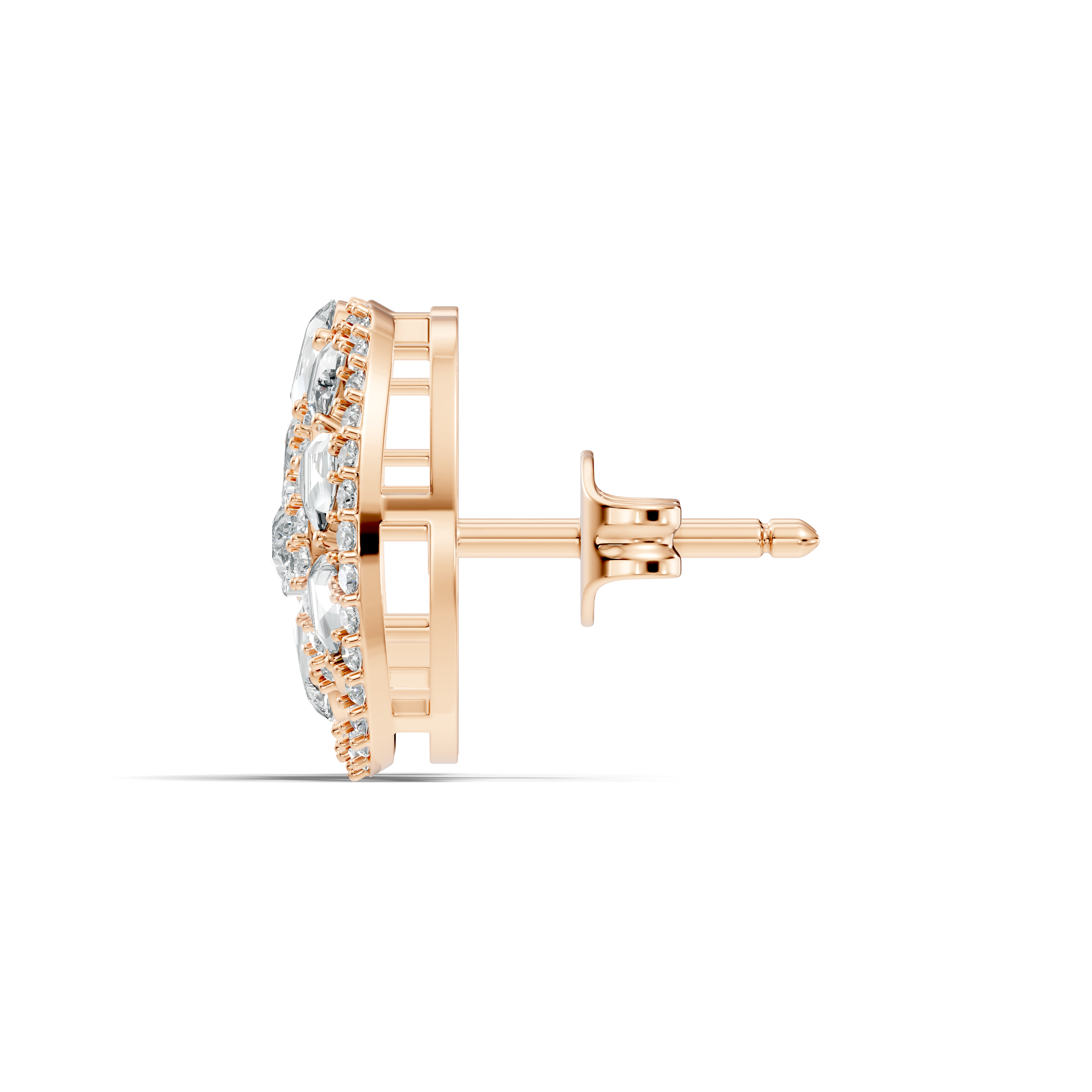 Floral Bouquet & Swirl Halo Diamond Cluster Stud