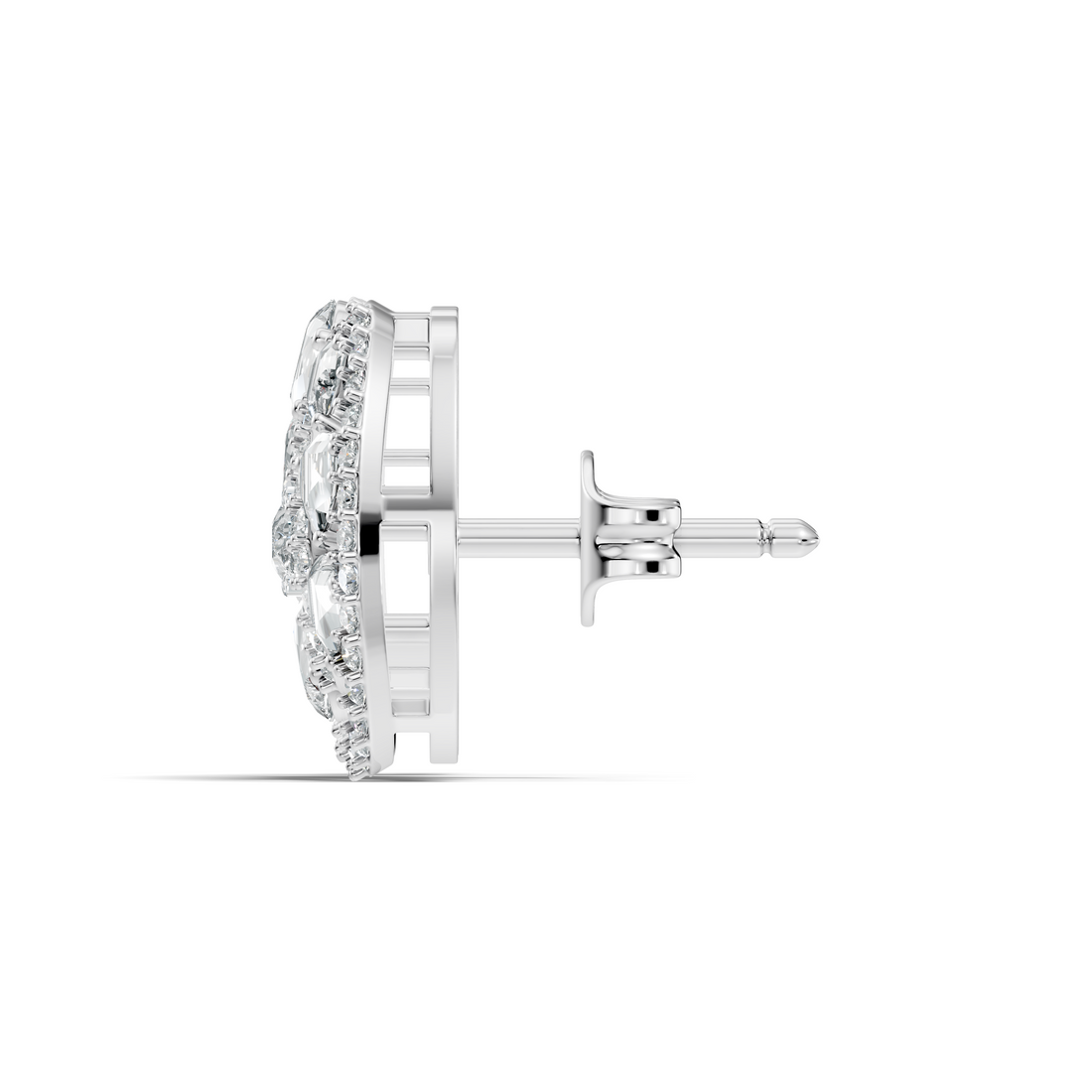 Floral Bouquet & Swirl Halo Diamond Cluster Stud
