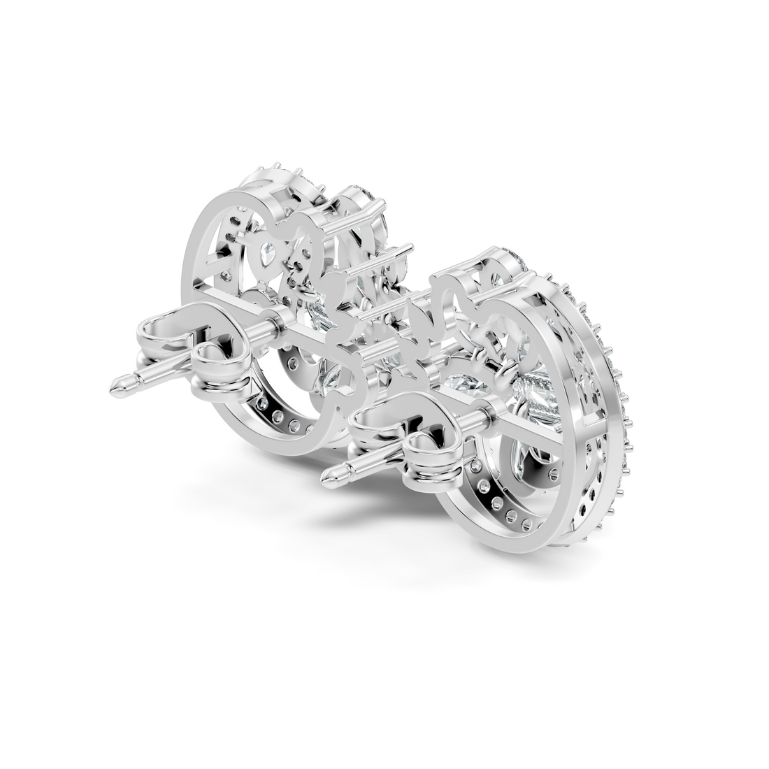 Floral Bouquet & Swirl Halo Diamond Cluster Stud
