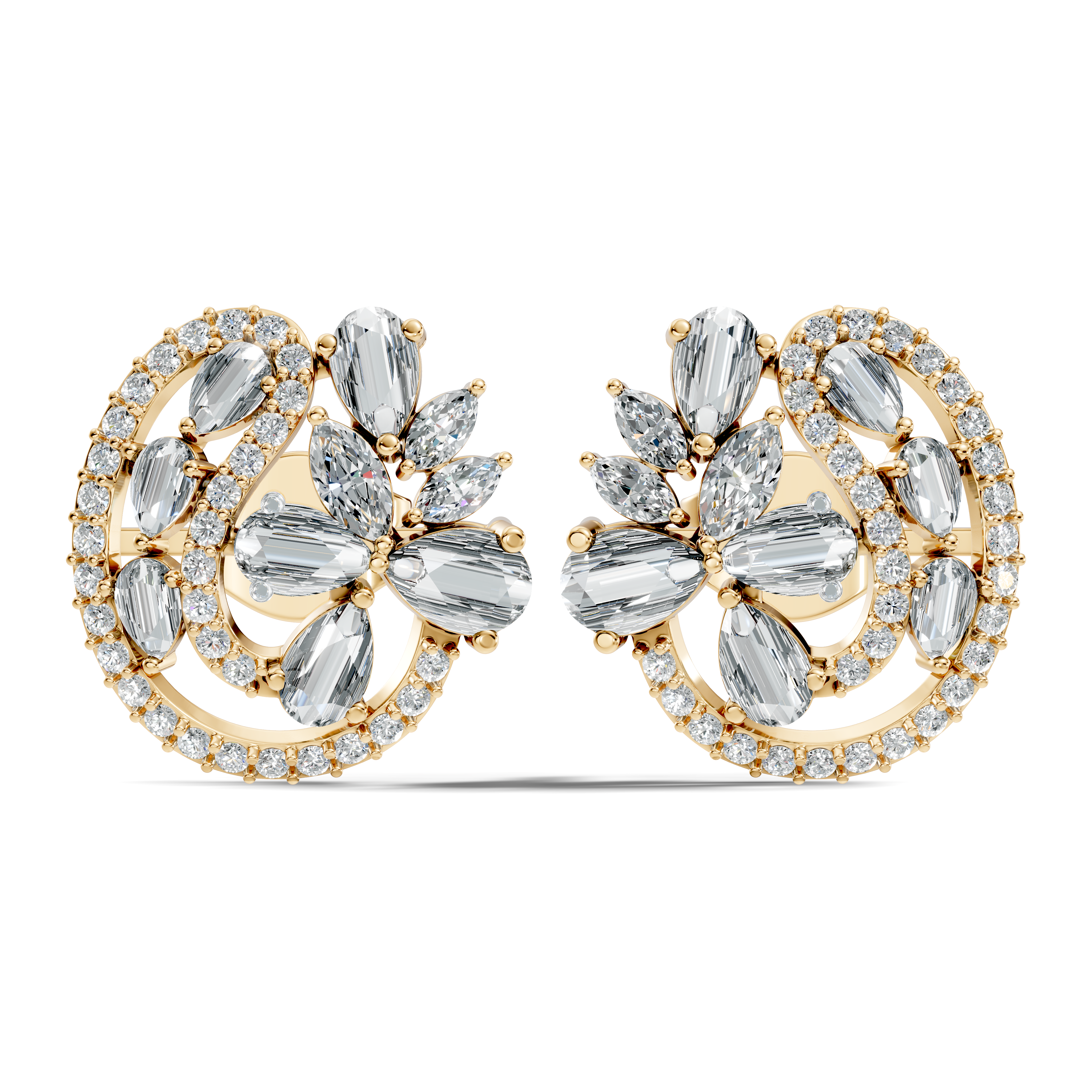 Floral Bouquet & Swirl Halo Diamond Cluster Stud