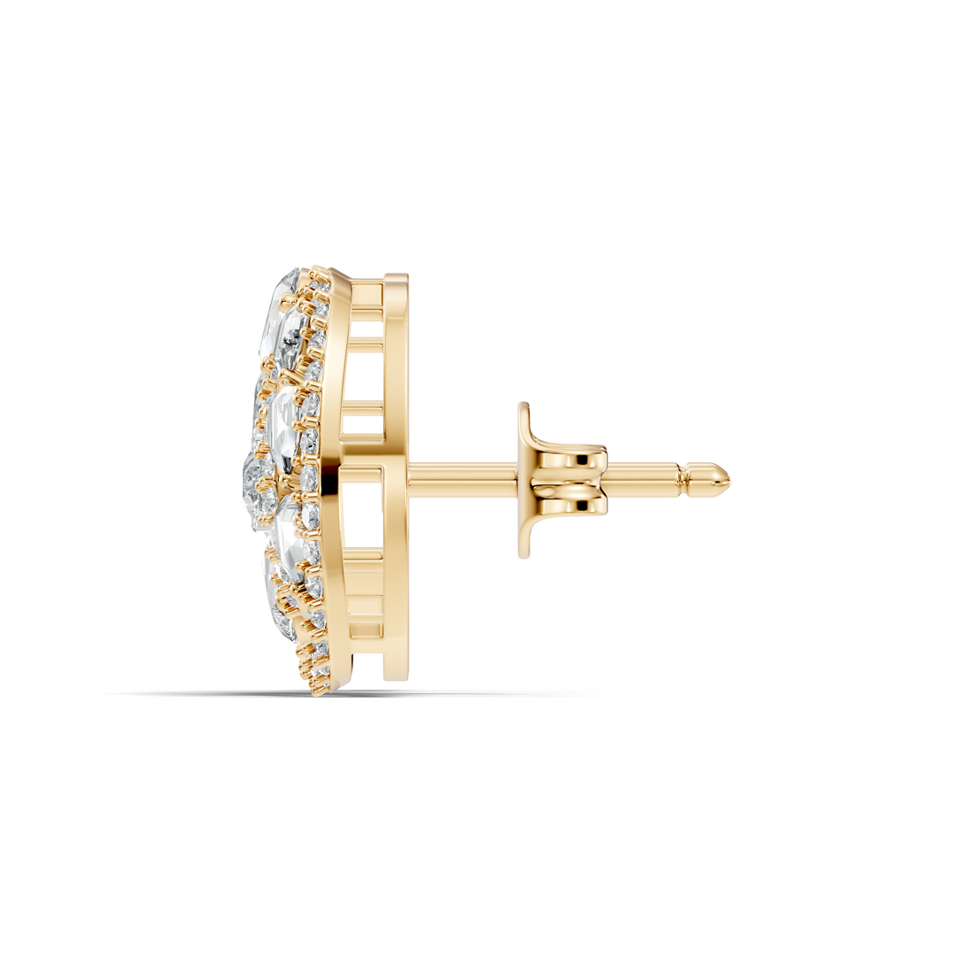 Floral Bouquet & Swirl Halo Diamond Cluster Stud