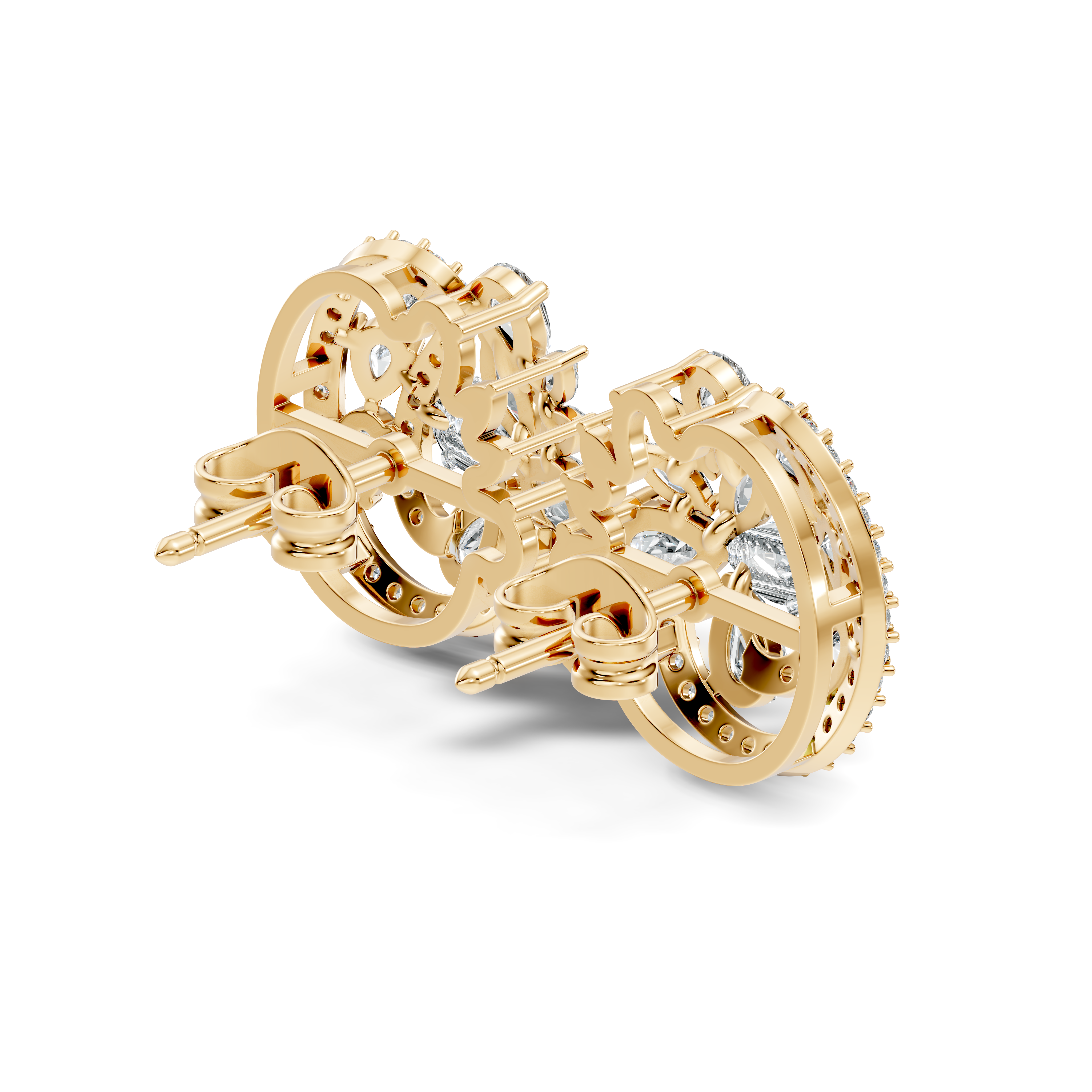 Floral Bouquet & Swirl Halo Diamond Cluster Stud