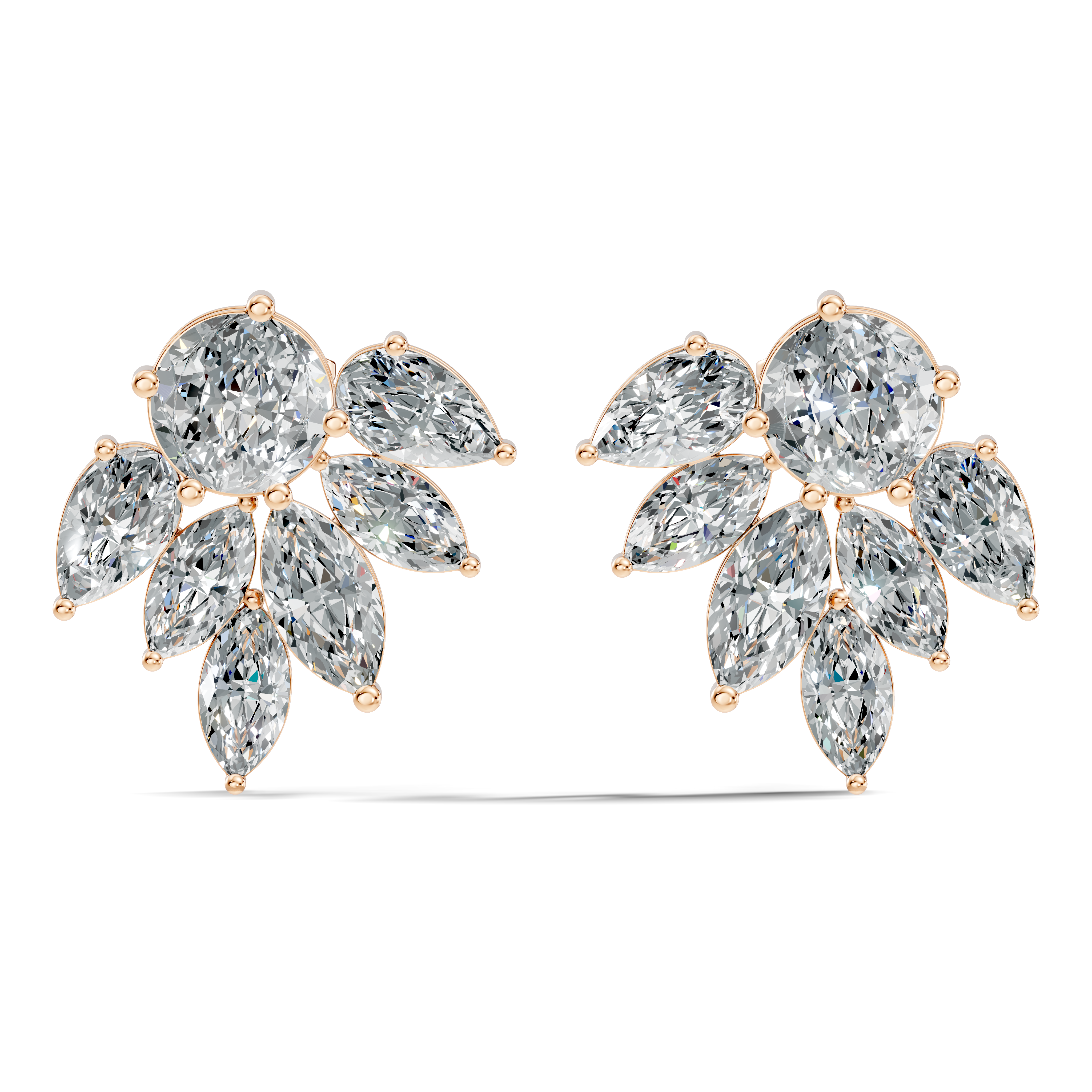 Round, Marquise & Pear Fan Arc Cluster Diamond Stud