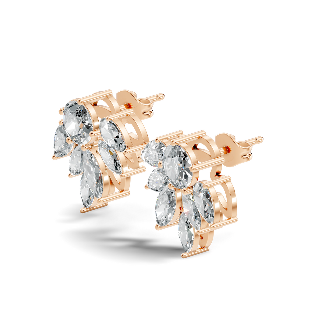Round, Marquise & Pear Fan Arc Cluster Diamond Stud