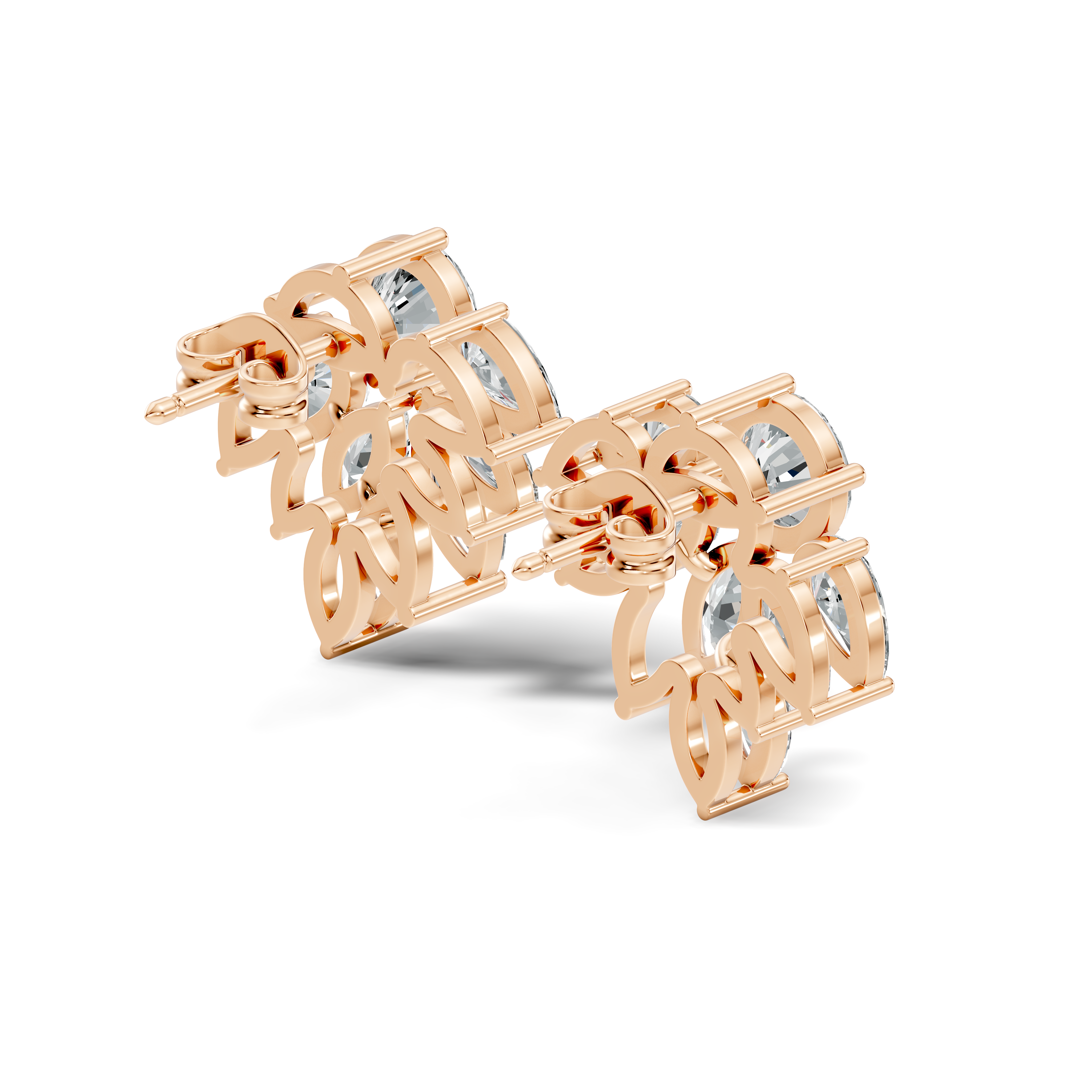 Round, Marquise & Pear Fan Arc Cluster Diamond Stud