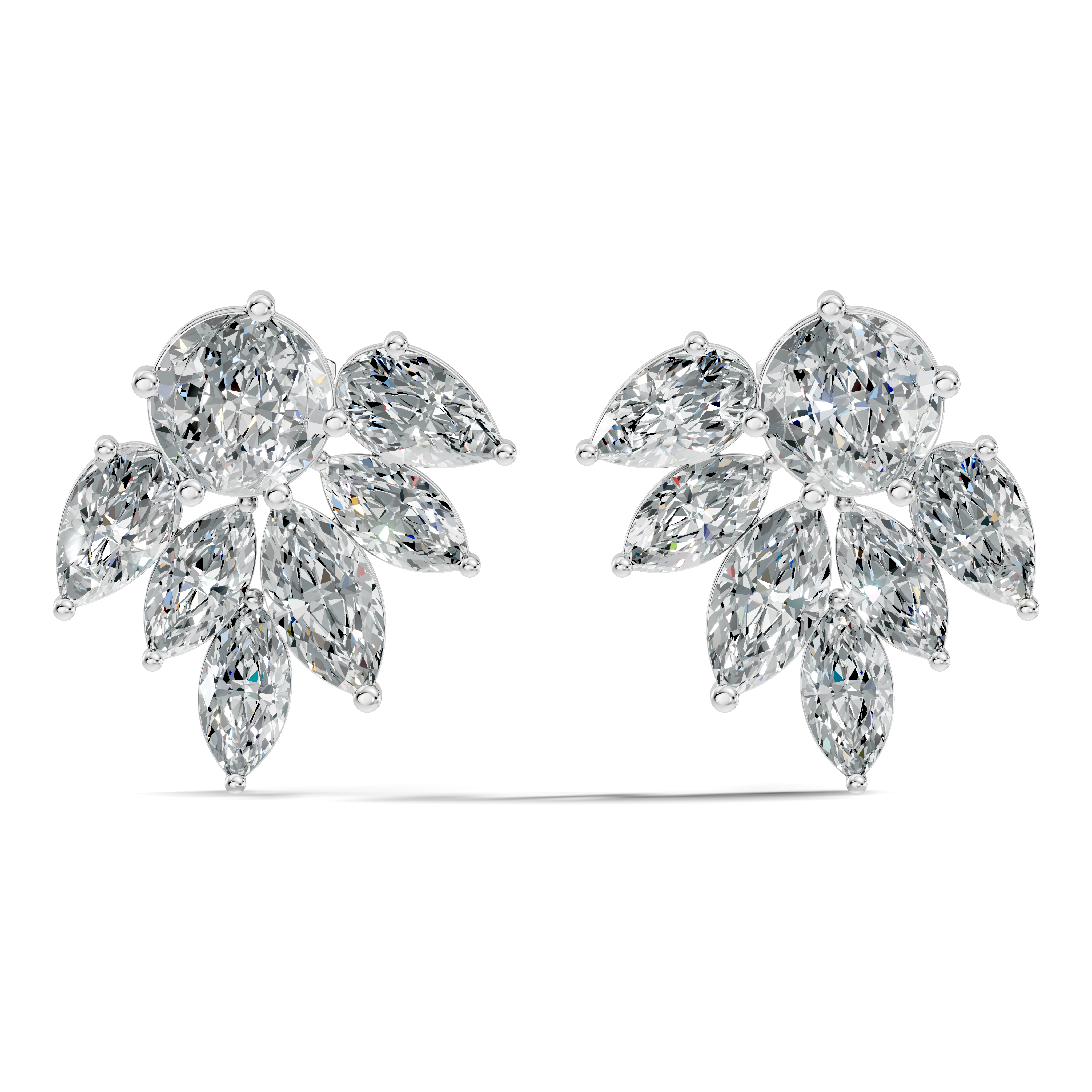 Round, Marquise & Pear Fan Arc Cluster Diamond Stud