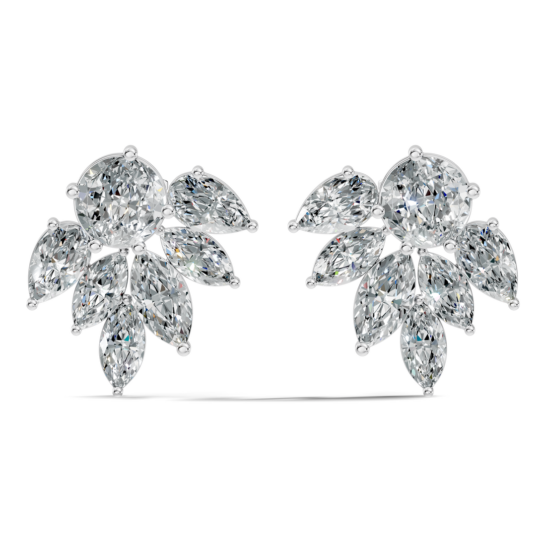 Round, Marquise & Pear Fan Arc Cluster Diamond Stud