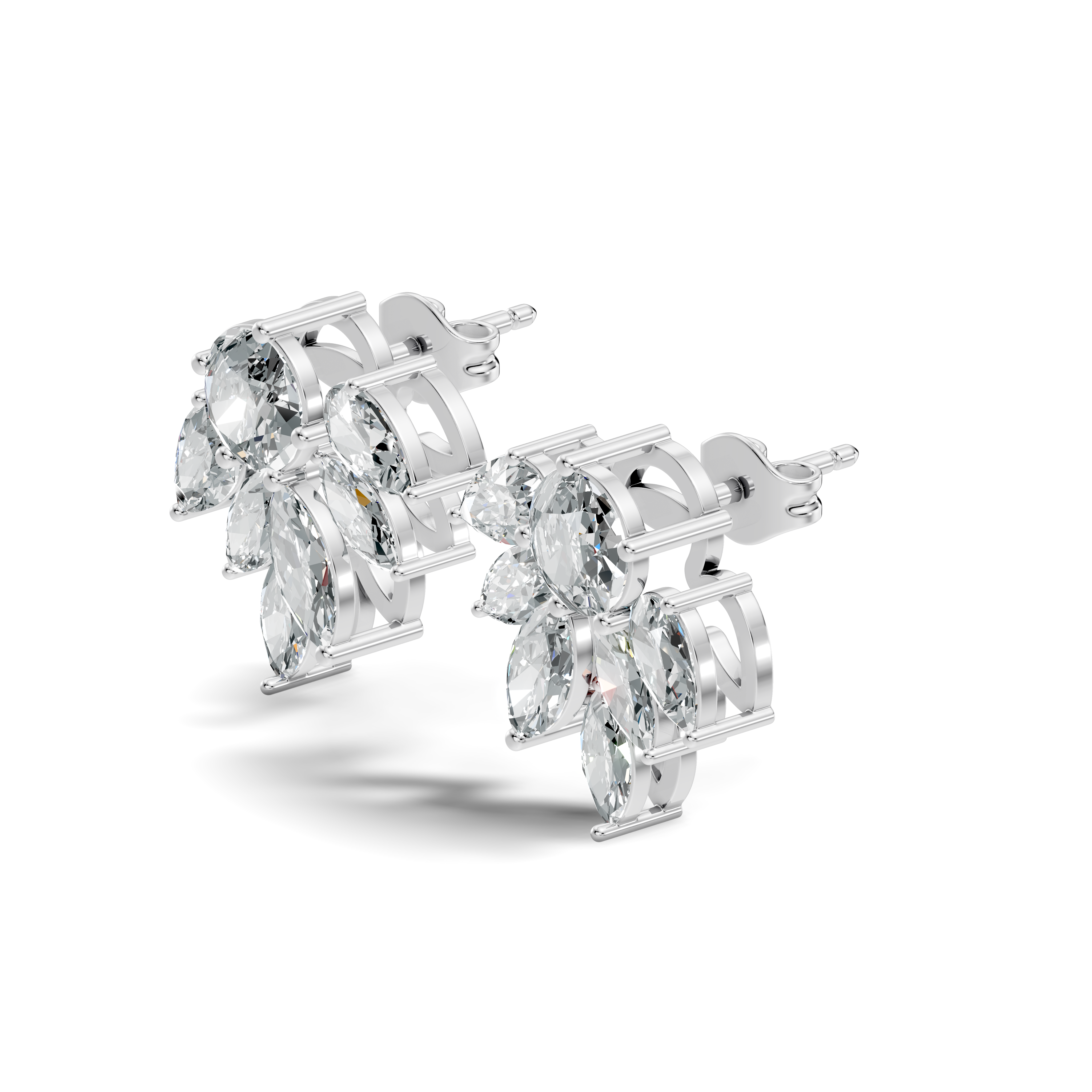Round, Marquise & Pear Fan Arc Cluster Diamond Stud