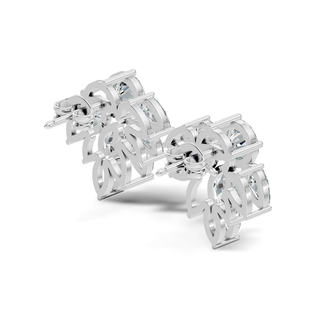 Round, Marquise & Pear Fan Arc Cluster Diamond Stud