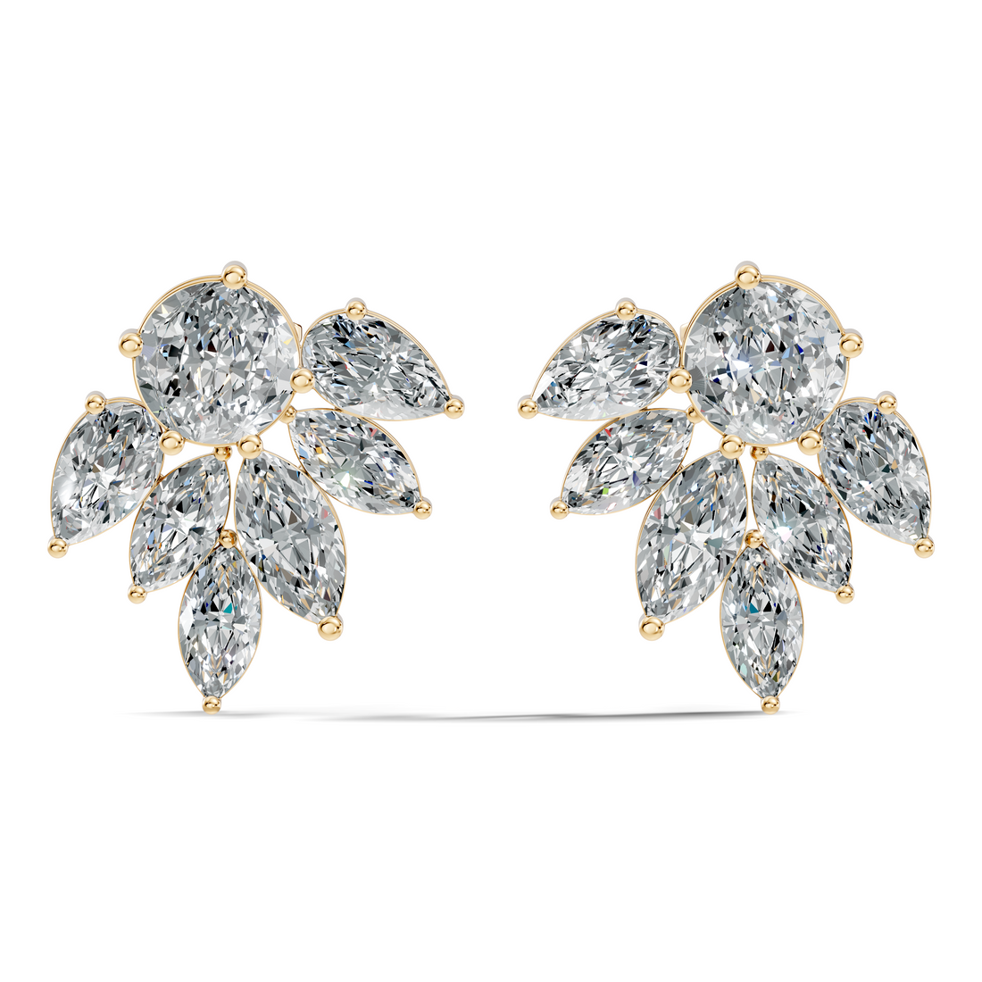 Round, Marquise & Pear Fan Arc Cluster Diamond Stud