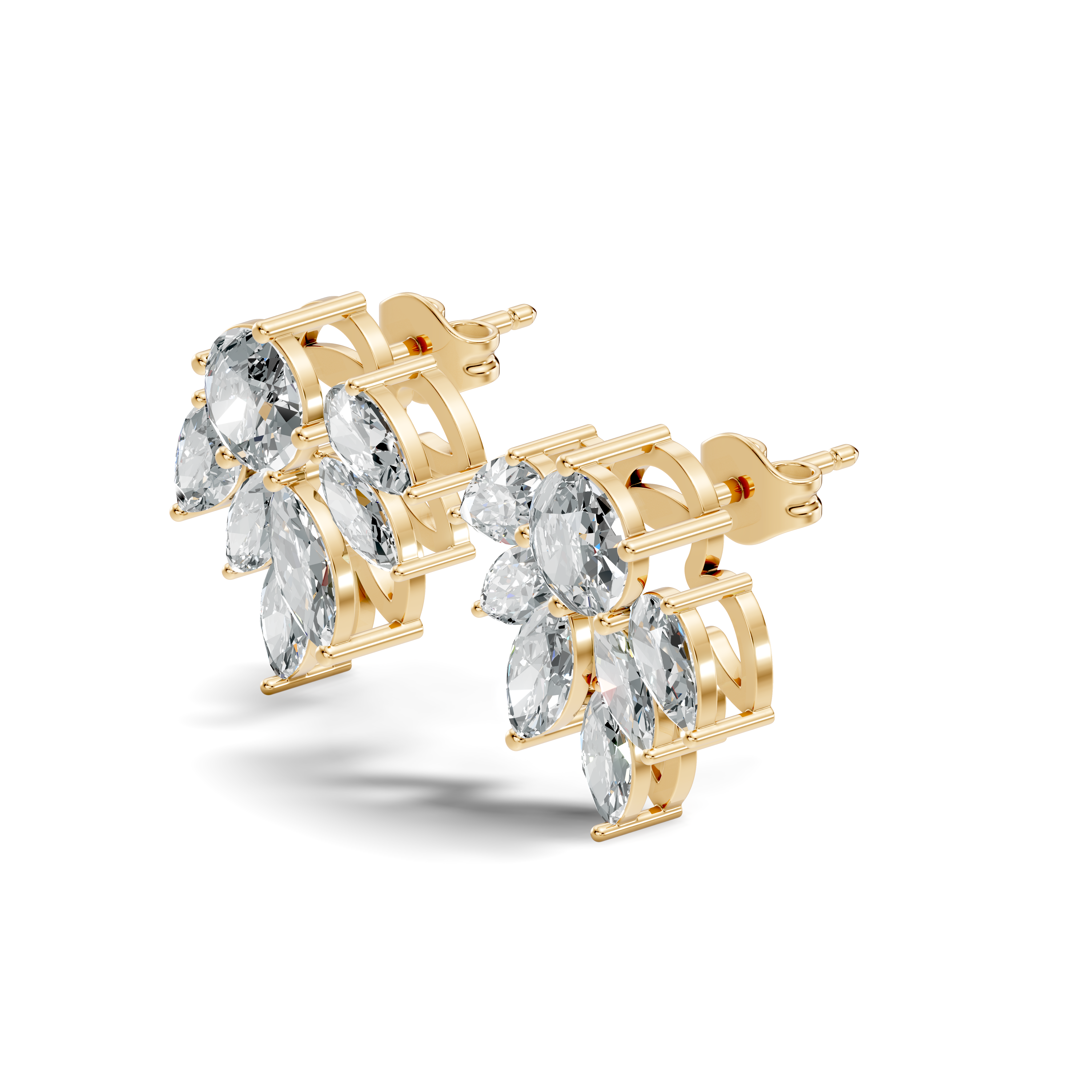 Round, Marquise & Pear Fan Arc Cluster Diamond Stud