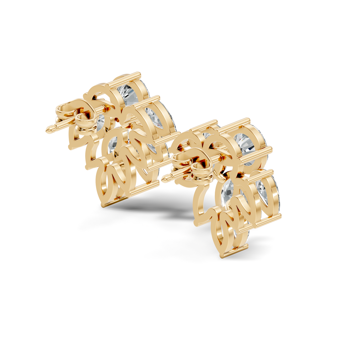 Round, Marquise & Pear Fan Arc Cluster Diamond Stud