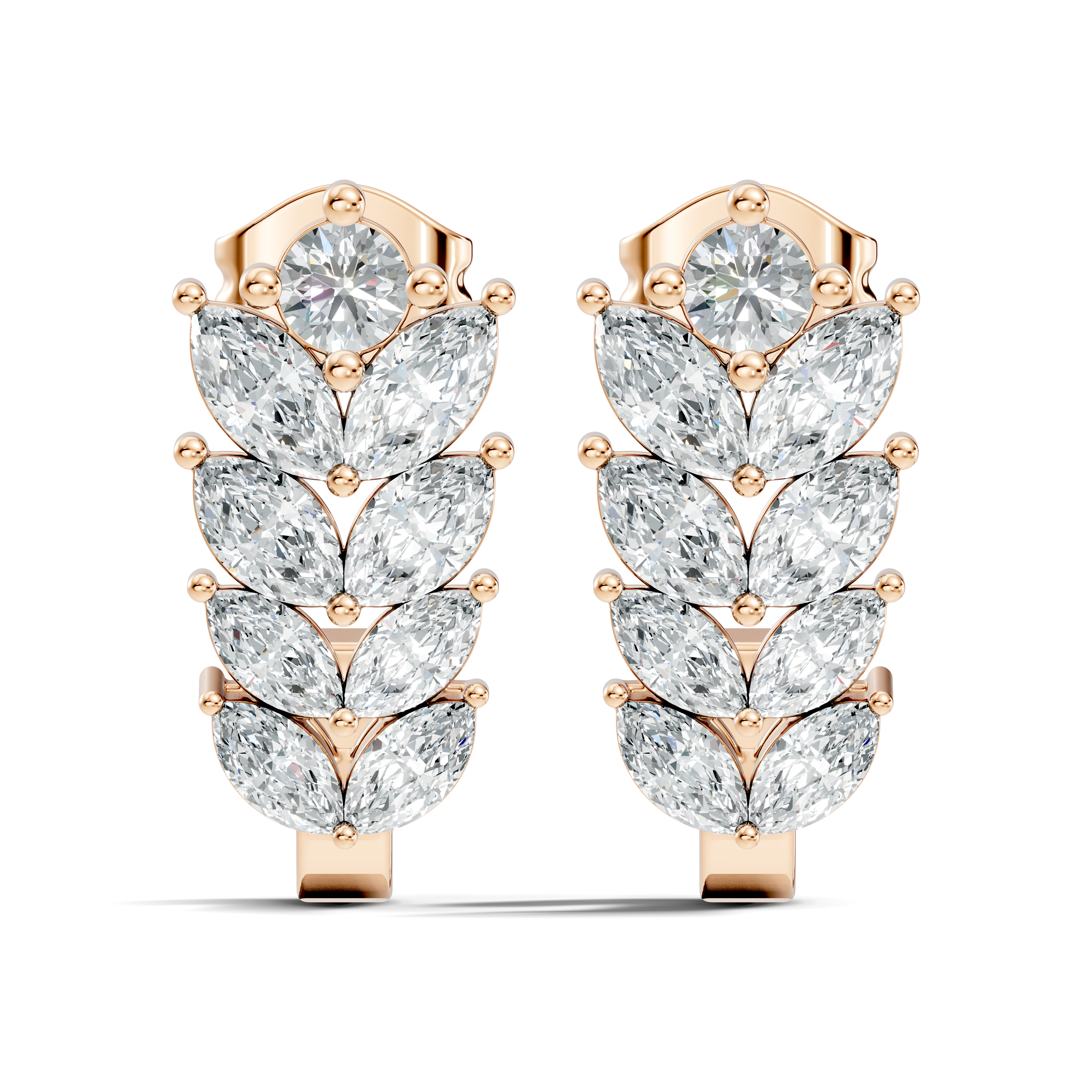 Wheat Laurel Vine Marquise & Round Diamond J-Hoop Earrings