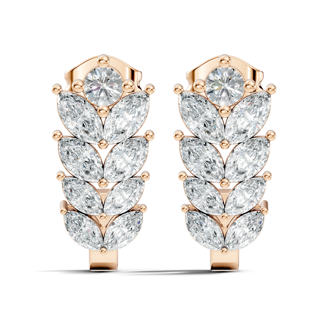 Wheat Laurel Vine Marquise & Round Diamond J-Hoop Earrings
