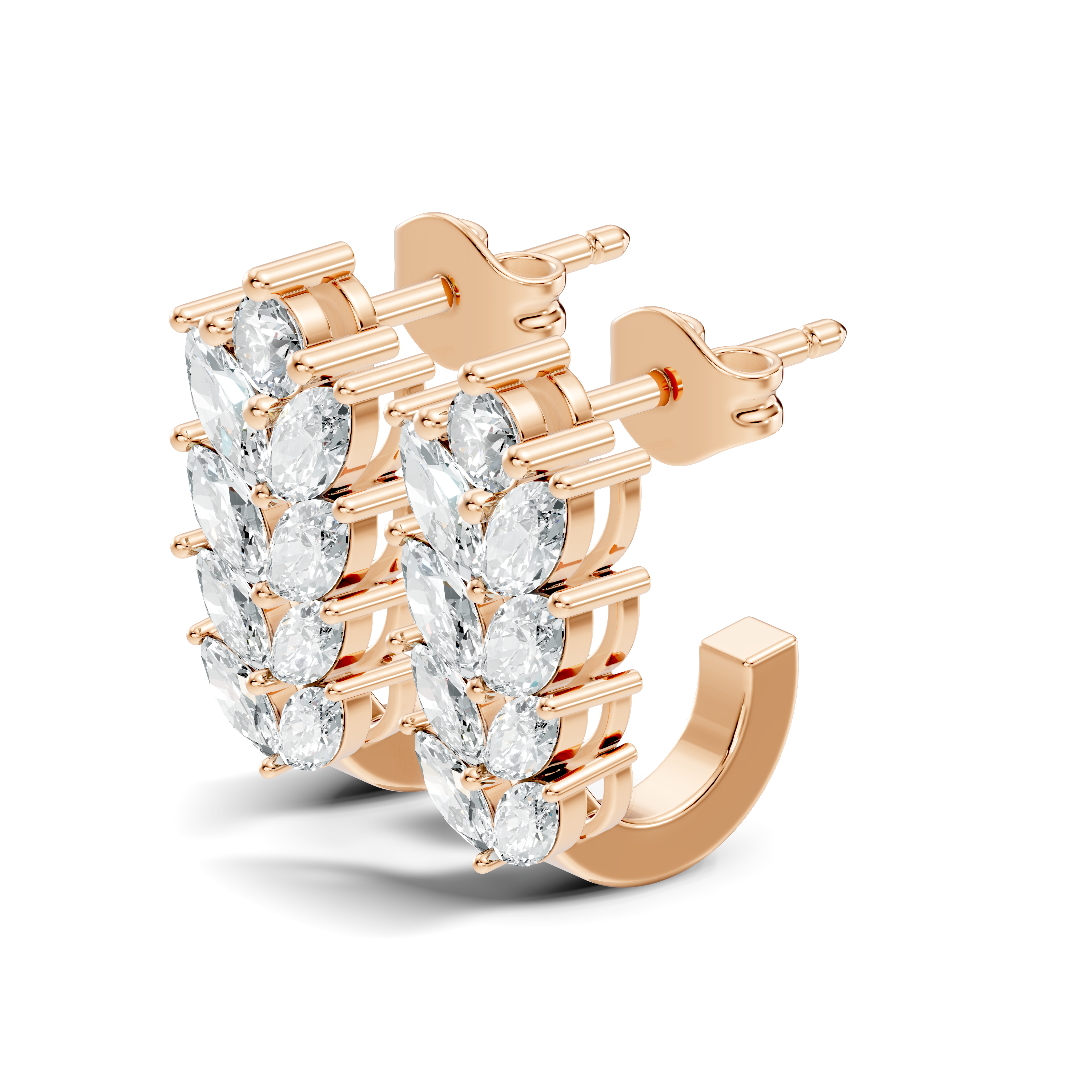 Wheat Laurel Vine Marquise & Round Diamond J-Hoop Earrings