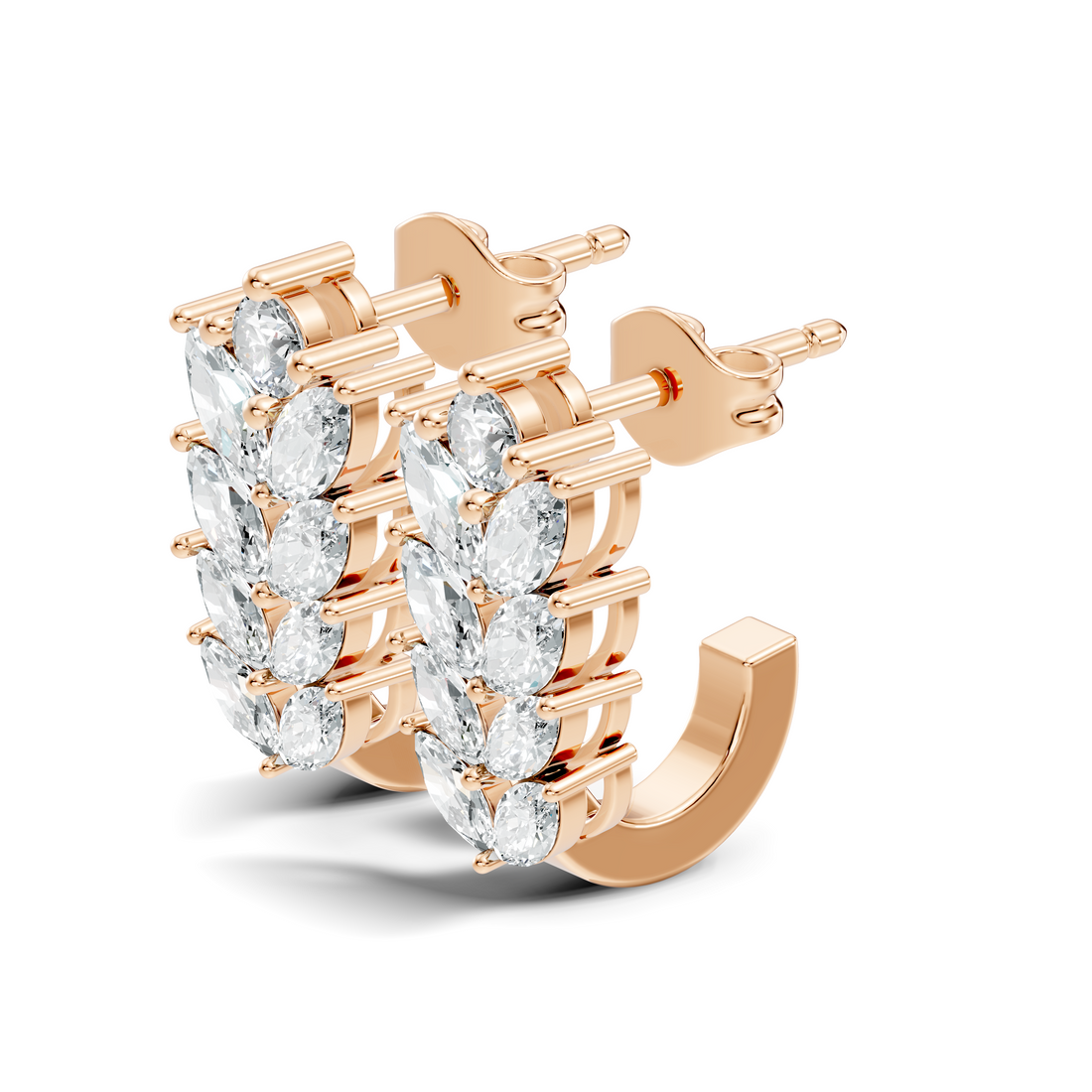 Wheat Laurel Vine Marquise & Round Diamond J-Hoop Earrings