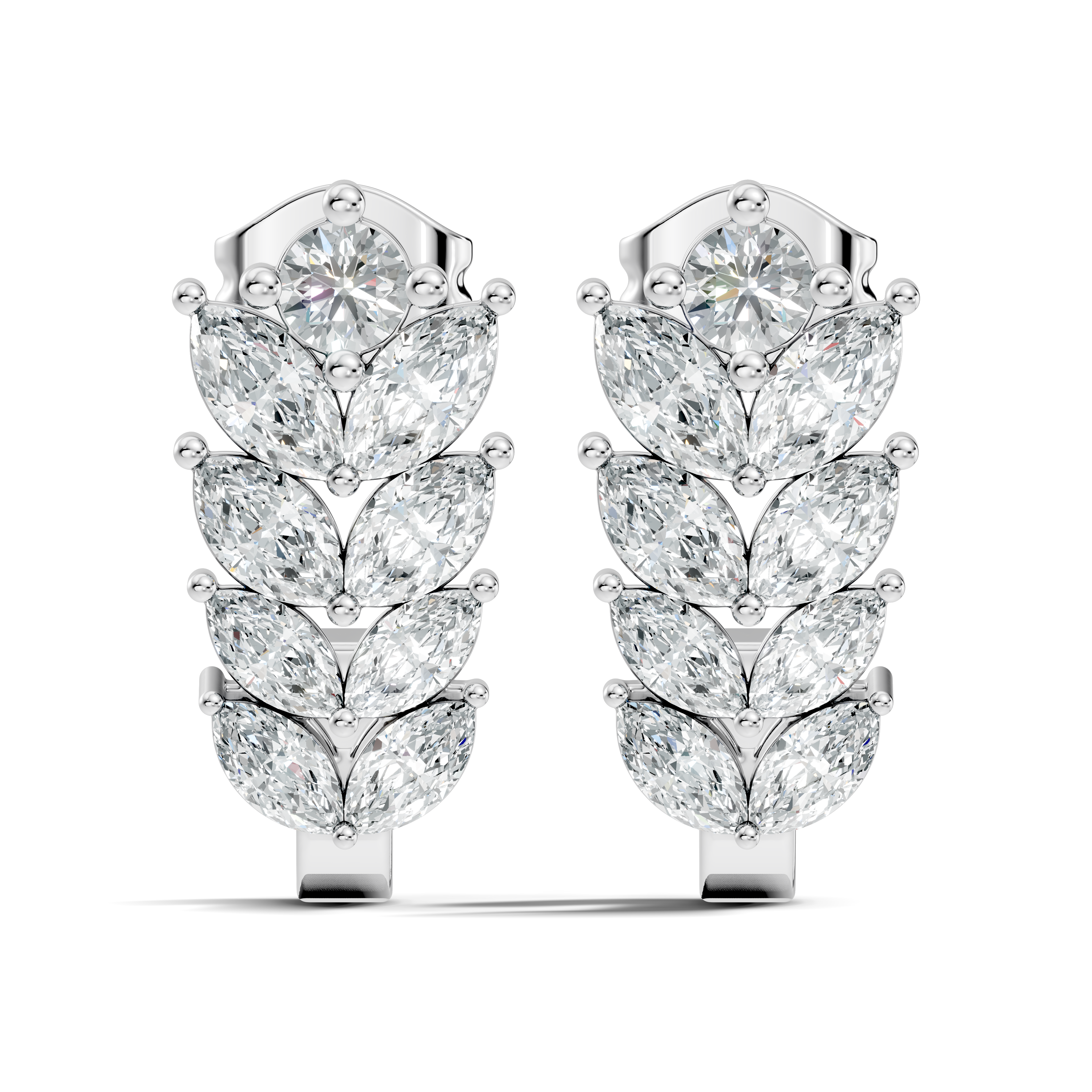 Wheat Laurel Vine Marquise & Round Diamond J-Hoop Earrings