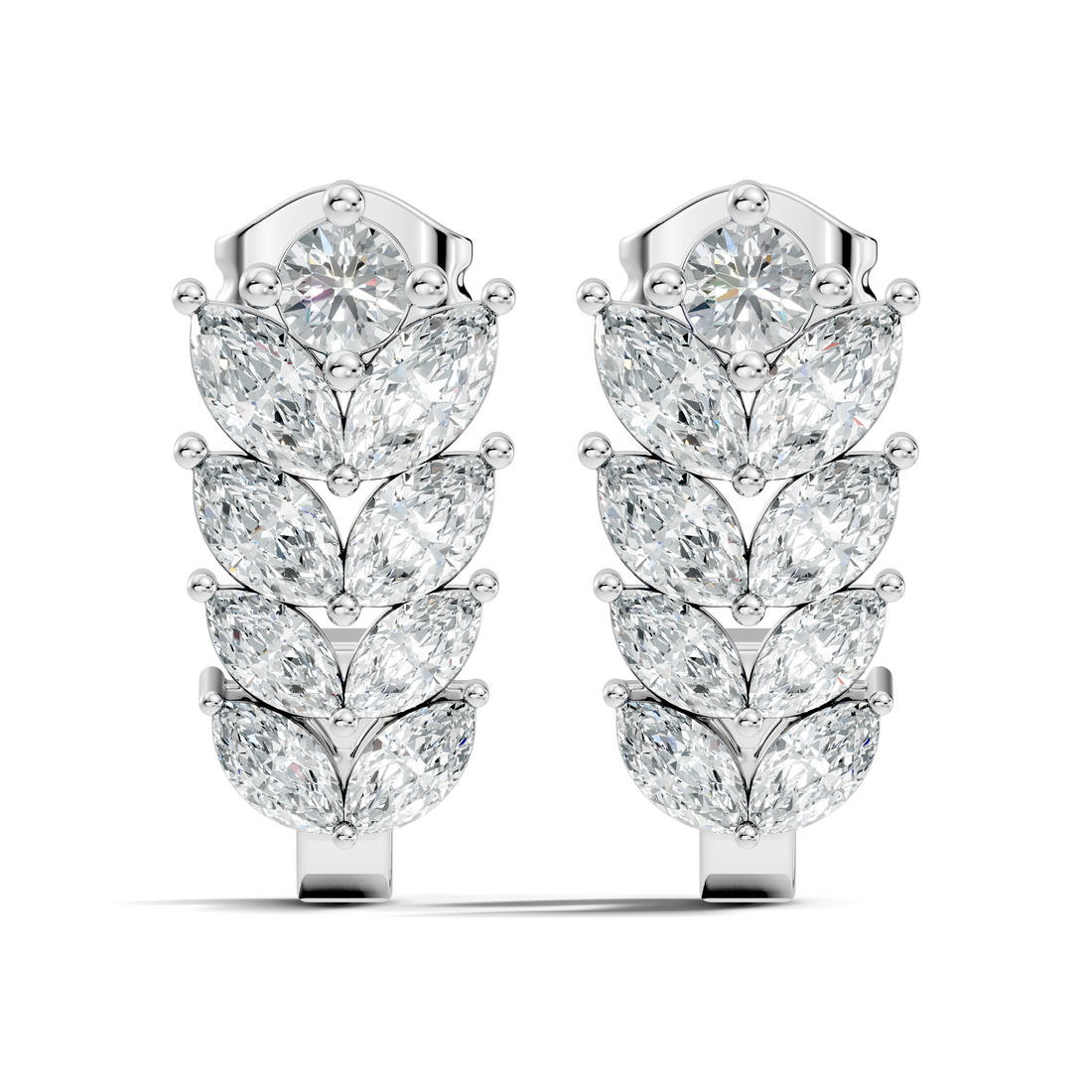 Wheat Laurel Vine Marquise & Round Diamond J-Hoop Earrings