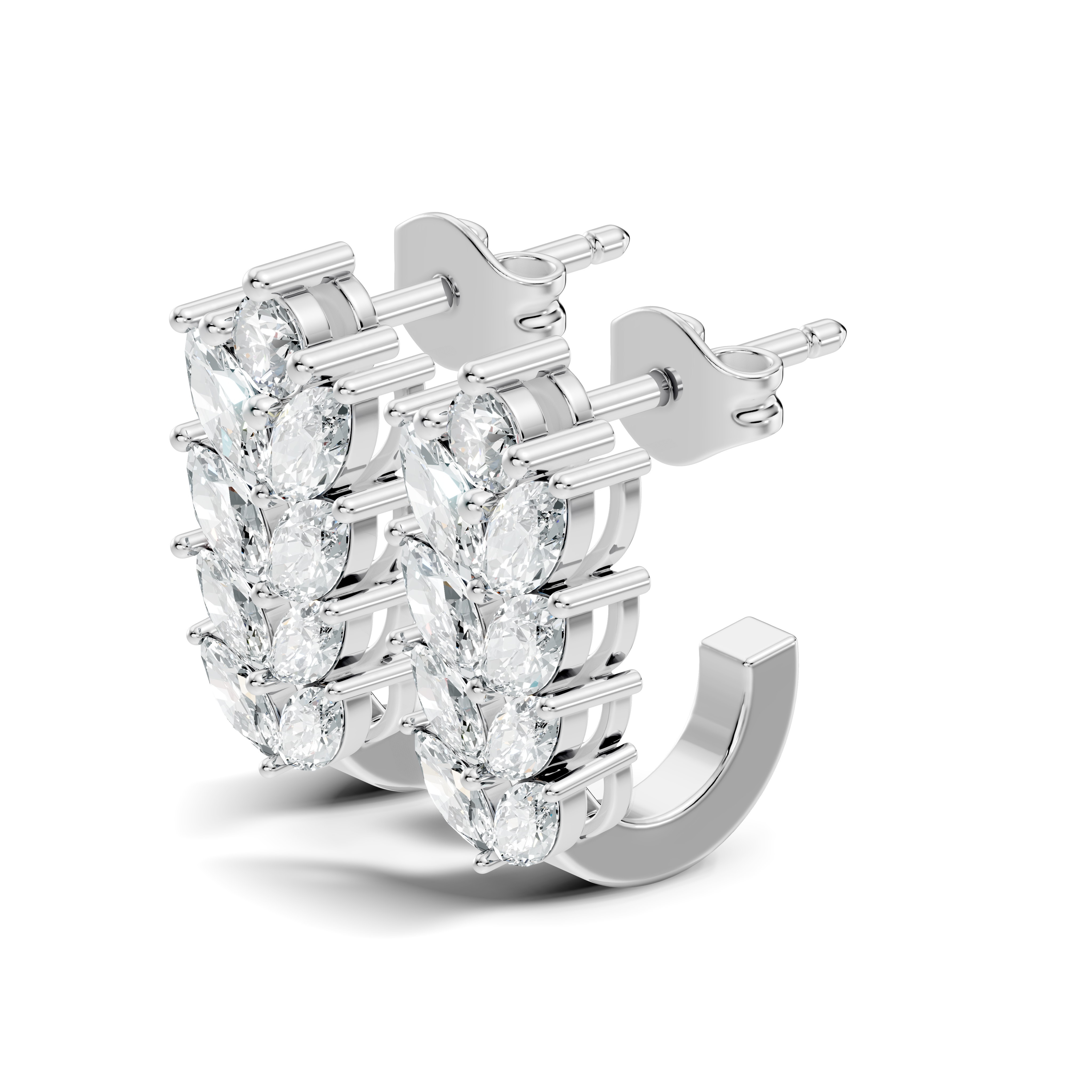 Wheat Laurel Vine Marquise & Round Diamond J-Hoop Earrings