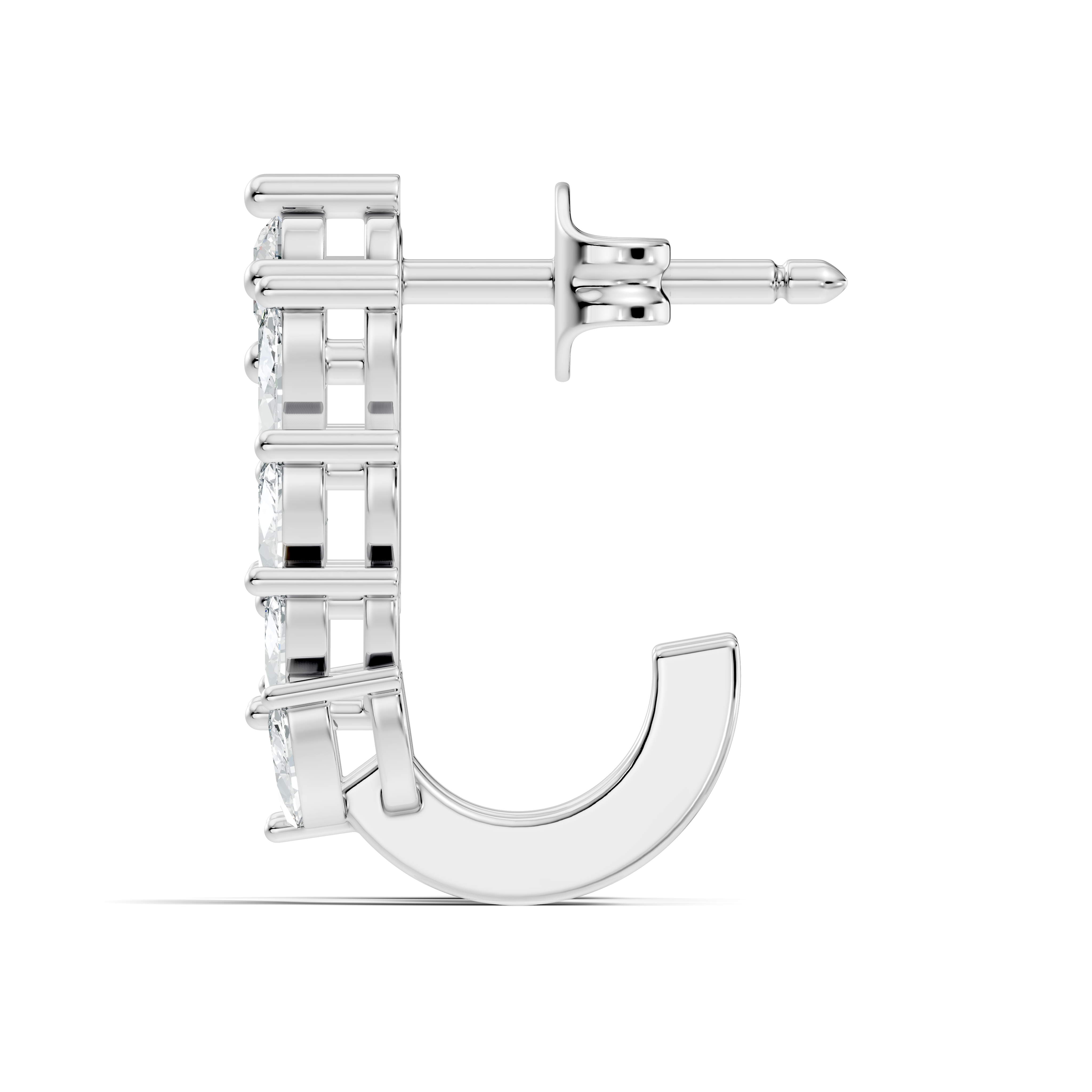 Wheat Laurel Vine Marquise & Round Diamond J-Hoop Earrings