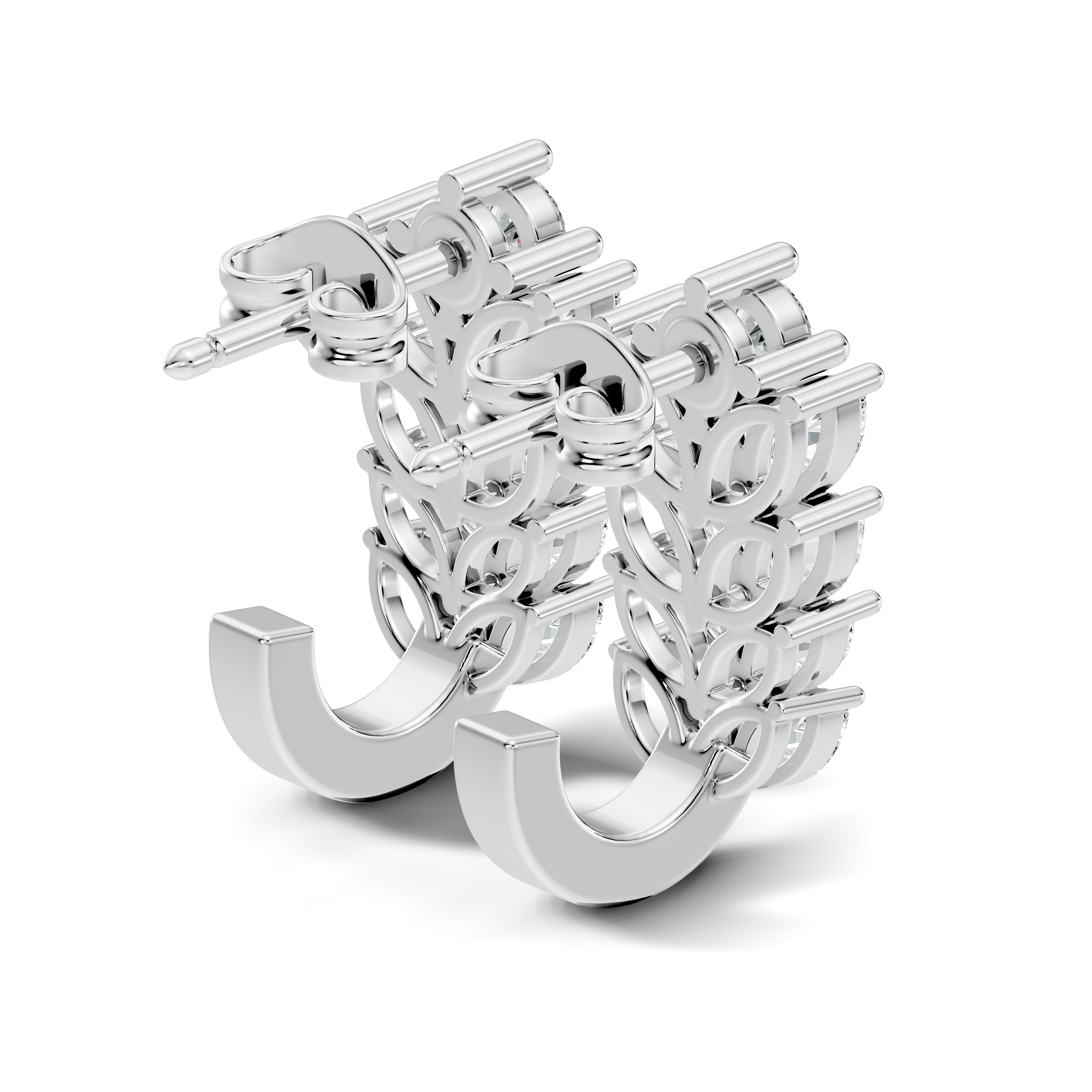 Wheat Laurel Vine Marquise & Round Diamond J-Hoop Earrings