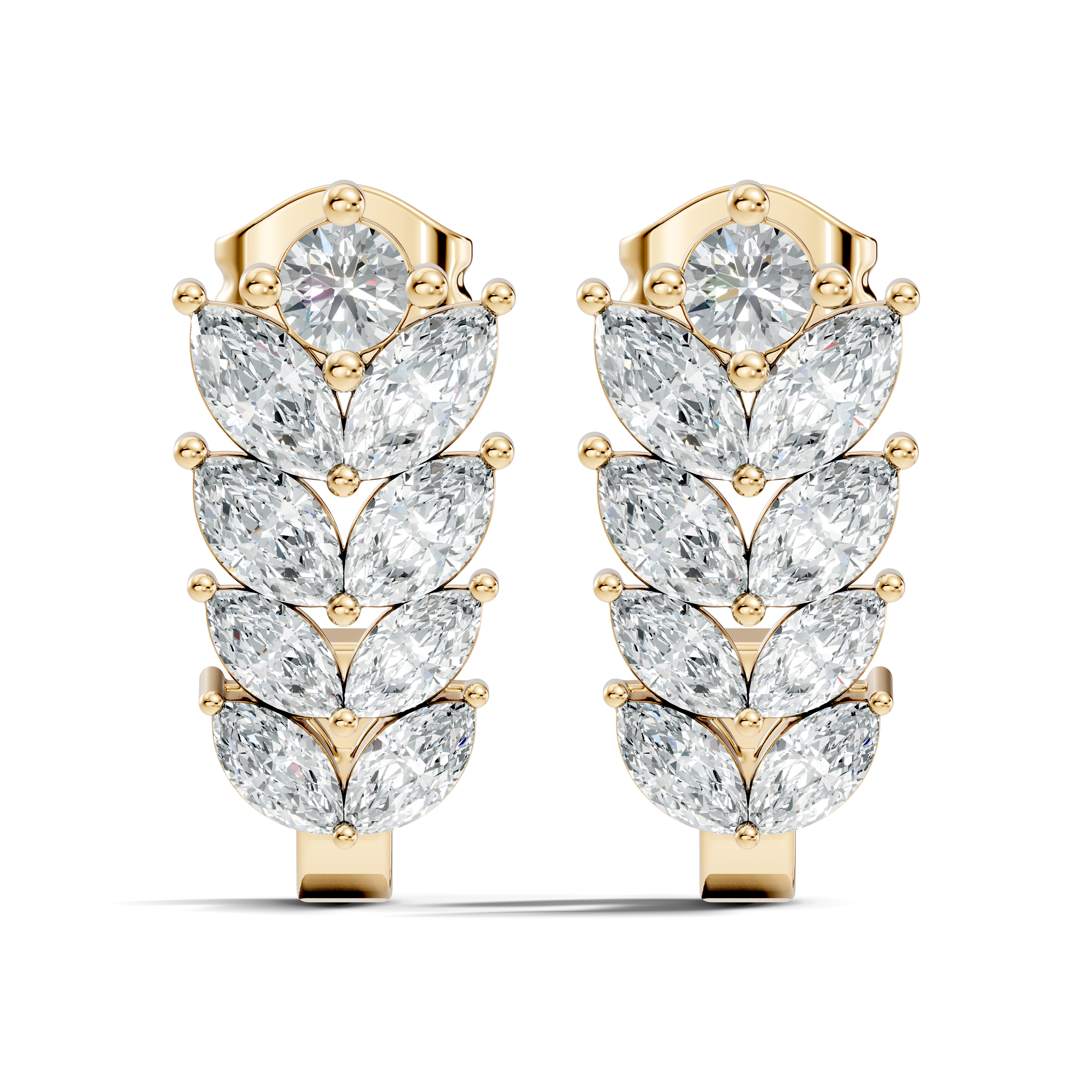 Wheat Laurel Vine Marquise & Round Diamond J-Hoop Earrings