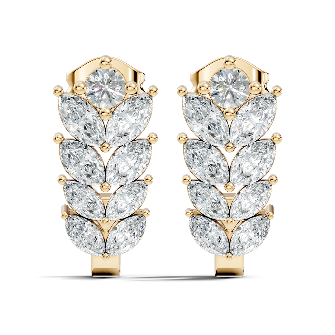 Wheat Laurel Vine Marquise & Round Diamond J-Hoop Earrings