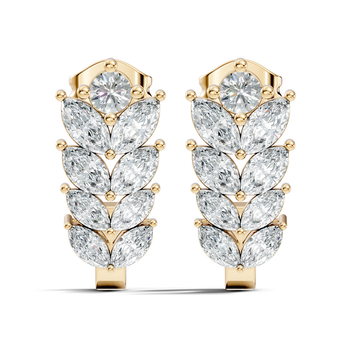 Wheat Laurel Vine Marquise & Round Diamond J-Hoop Earrings
