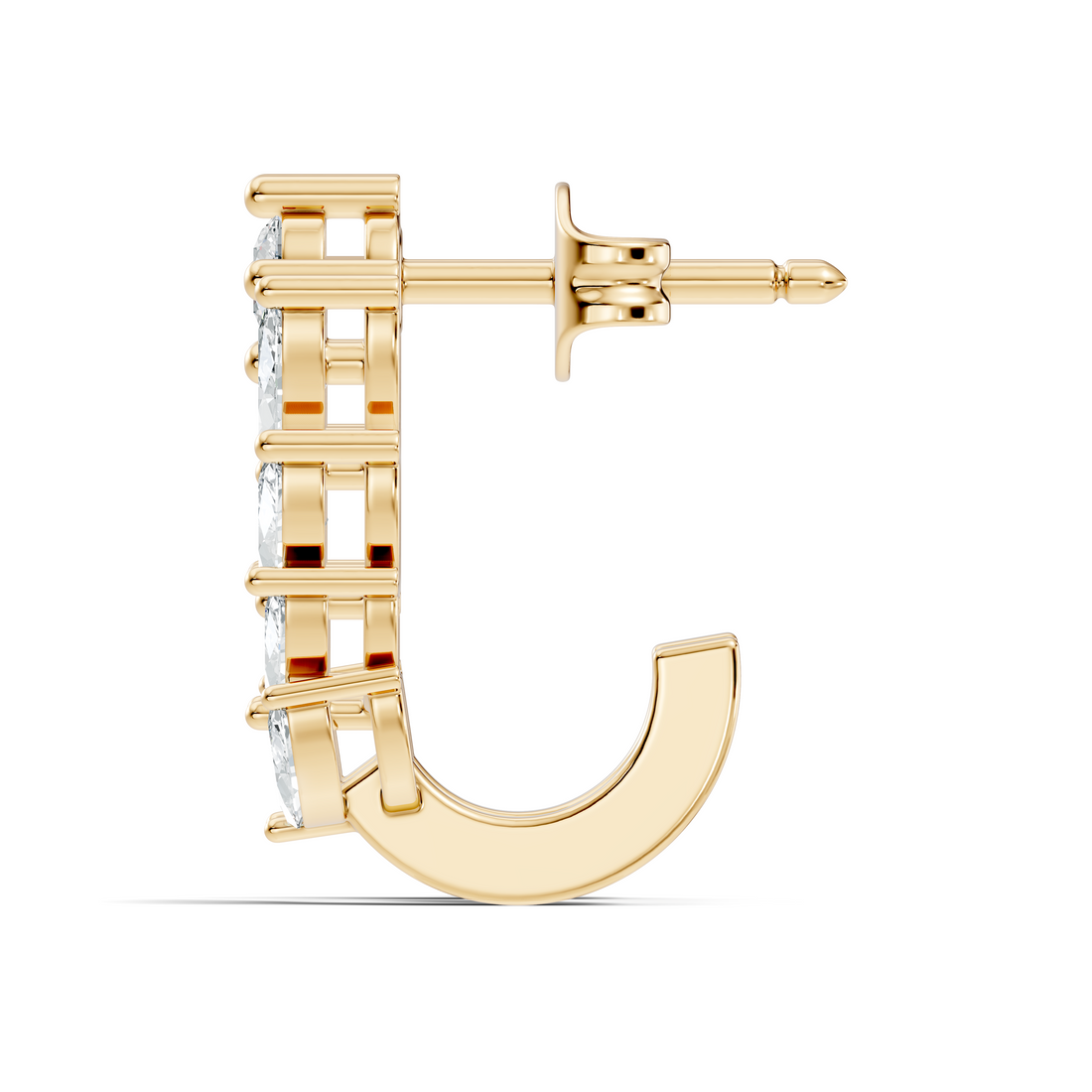 Wheat Laurel Vine Marquise & Round Diamond J-Hoop Earrings
