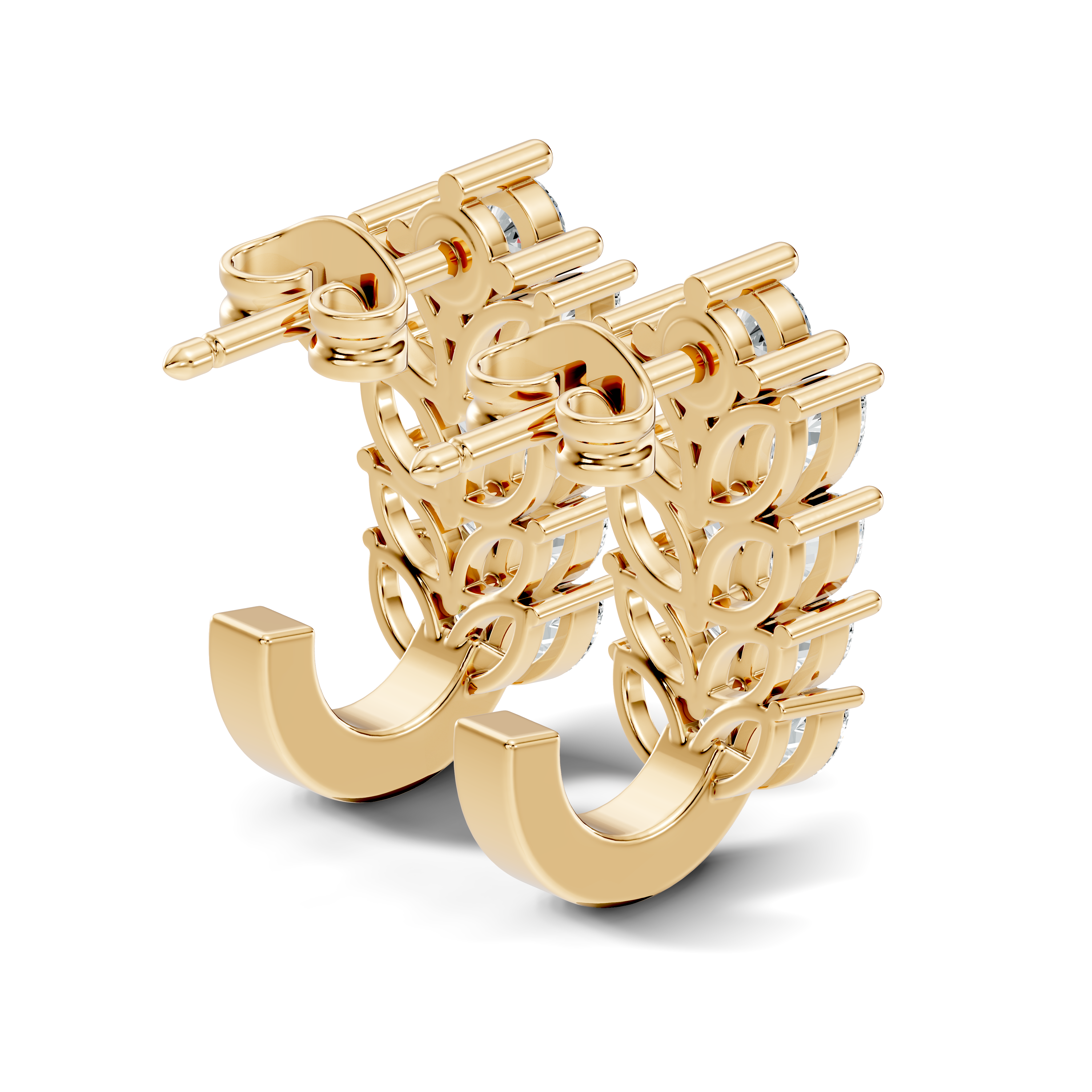 Wheat Laurel Vine Marquise & Round Diamond J-Hoop Earrings