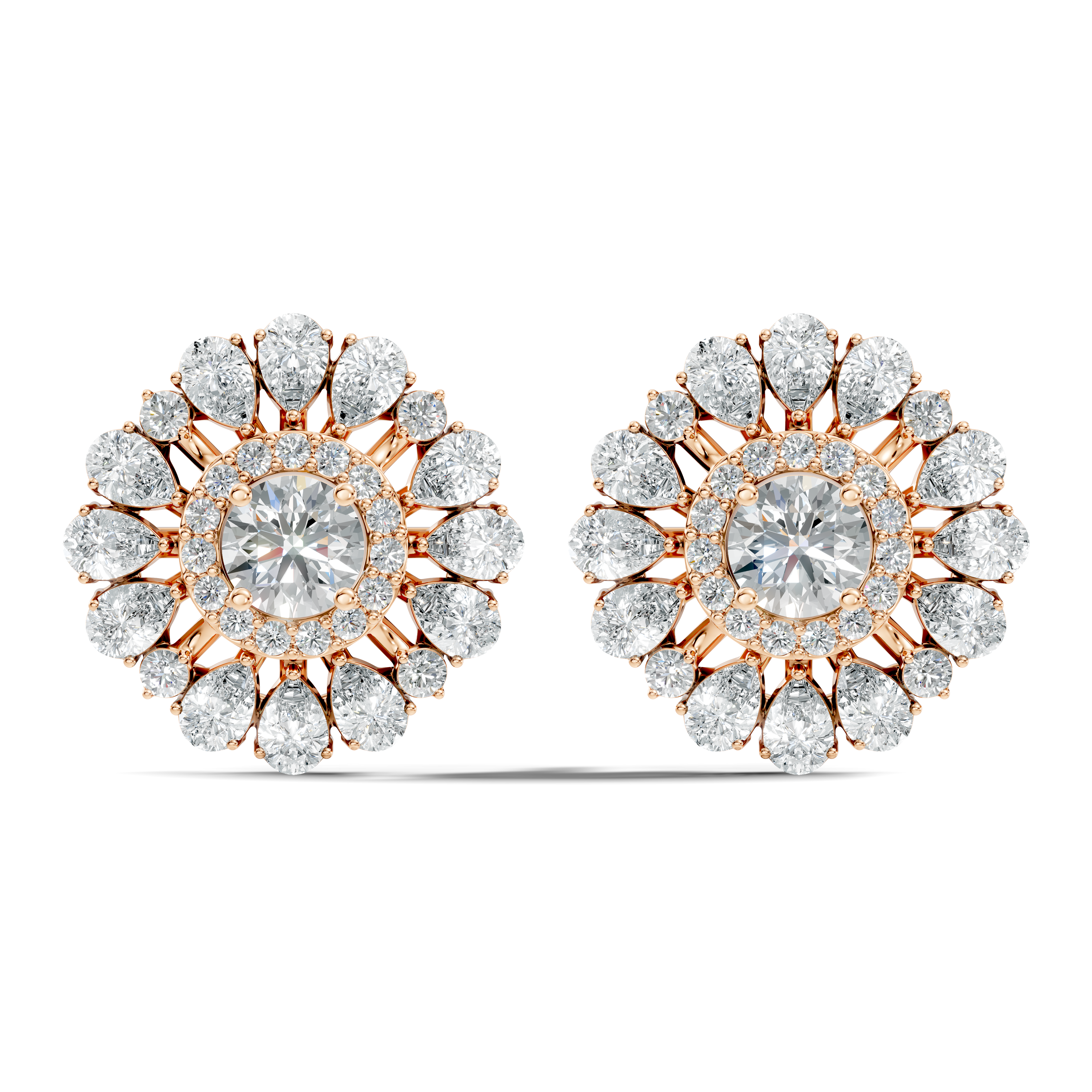 Pear & Round Floral Sunburst Diamond Studs