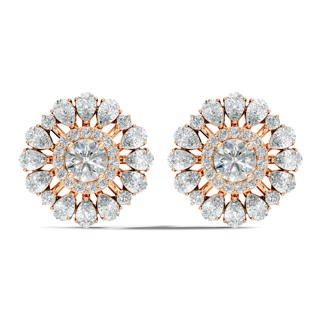 Pear & Round Floral Sunburst Diamond Studs