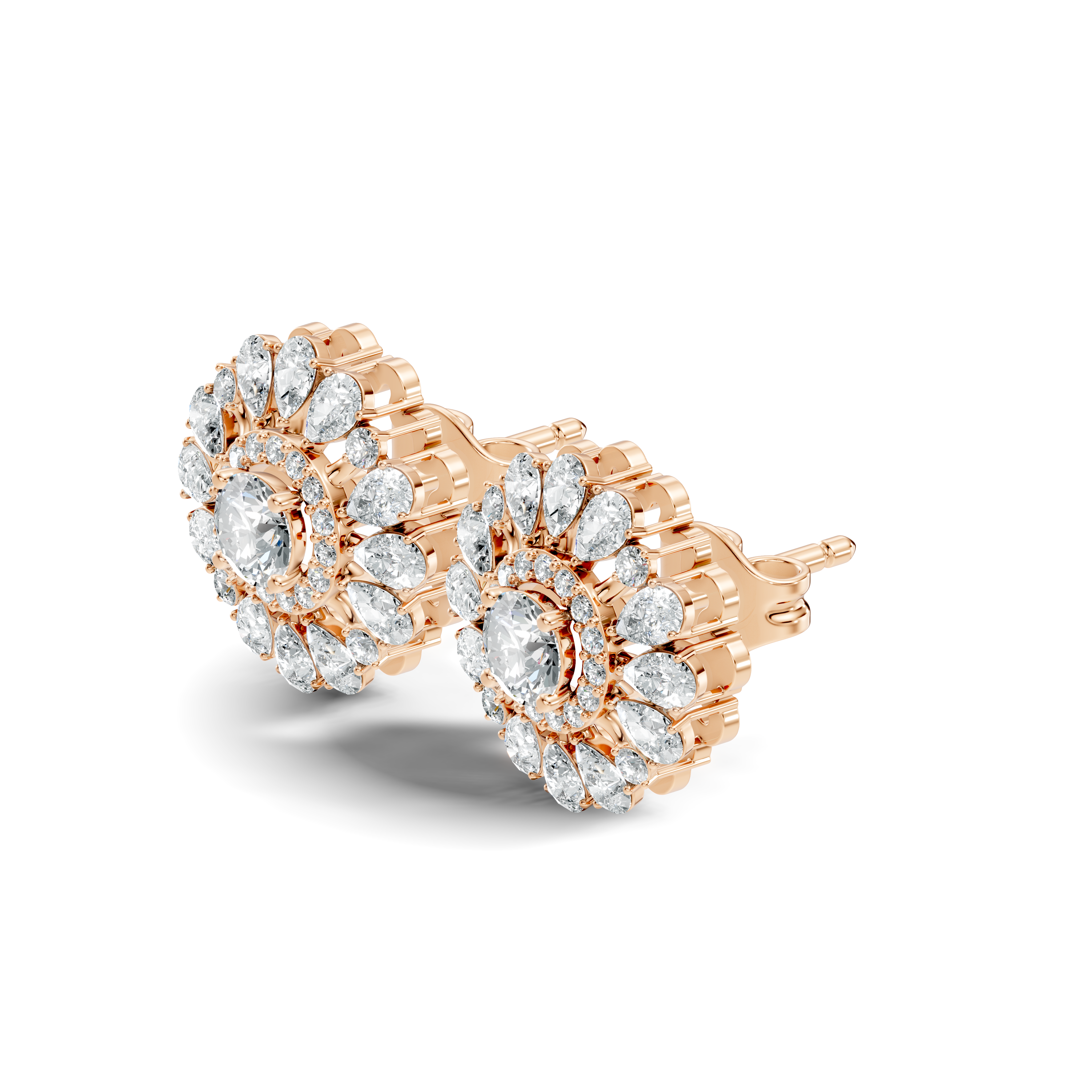 Pear & Round Floral Sunburst Diamond Studs