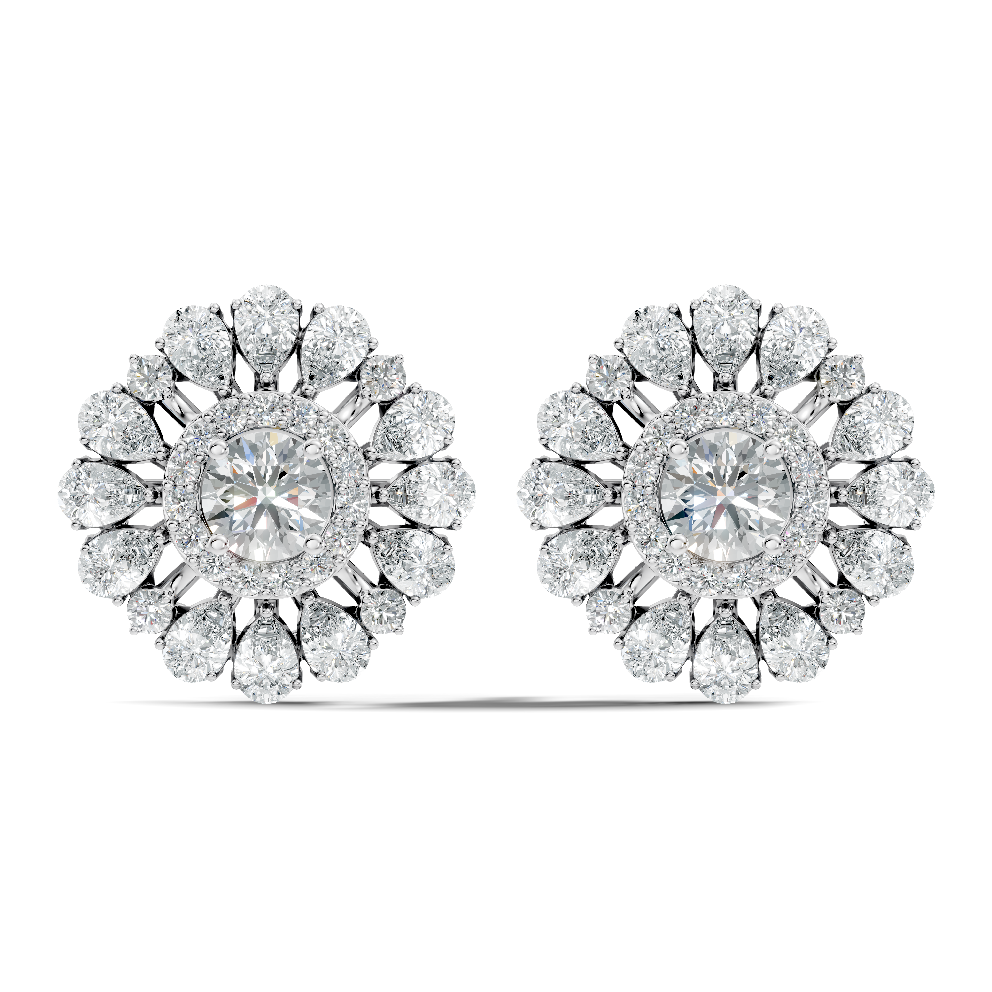 Pear & Round Floral Sunburst Diamond Studs