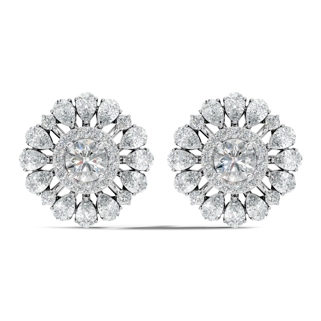 Pear & Round Floral Sunburst Diamond Studs
