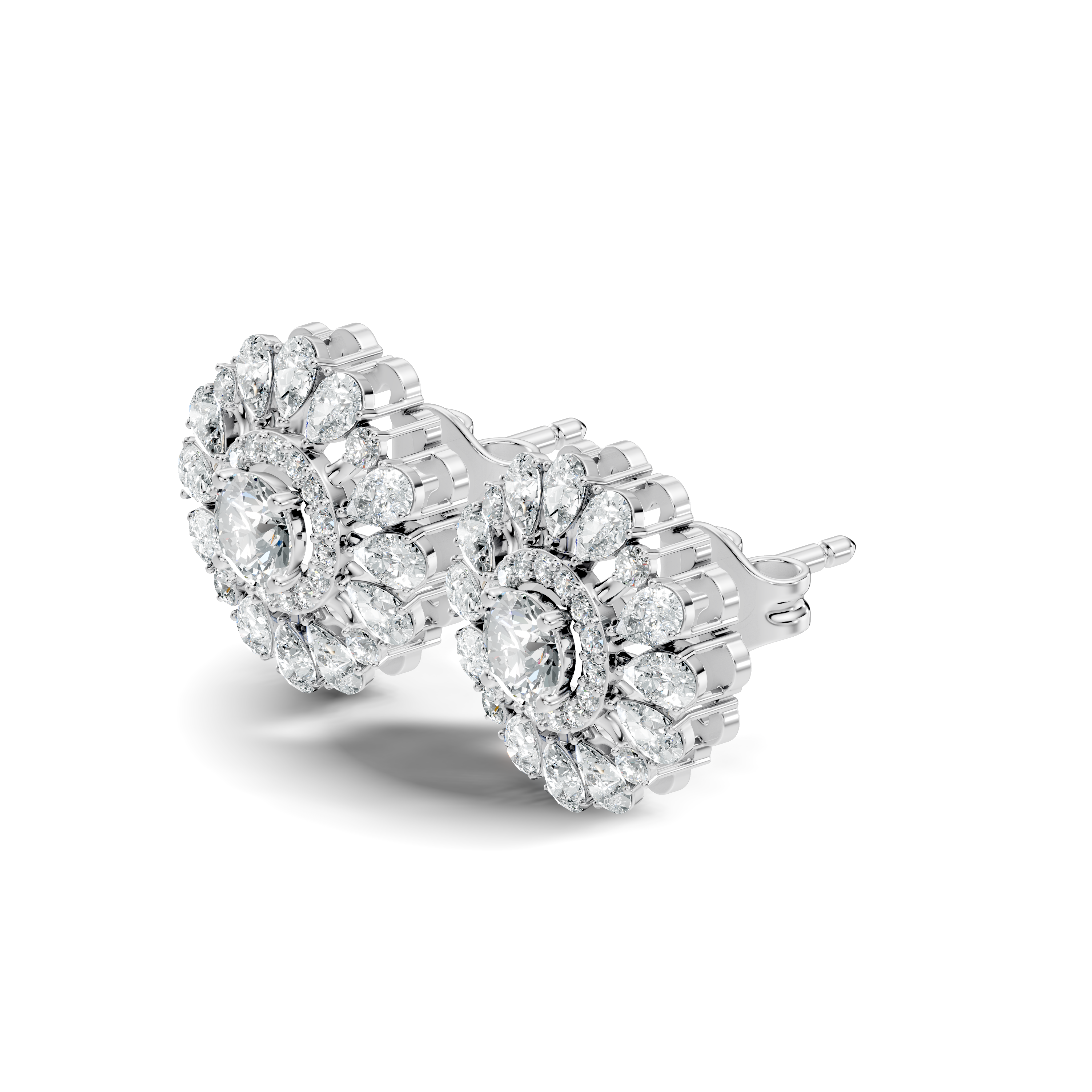 Pear & Round Floral Sunburst Diamond Studs