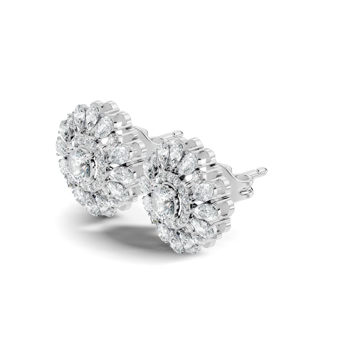 Pear & Round Floral Sunburst Diamond Studs