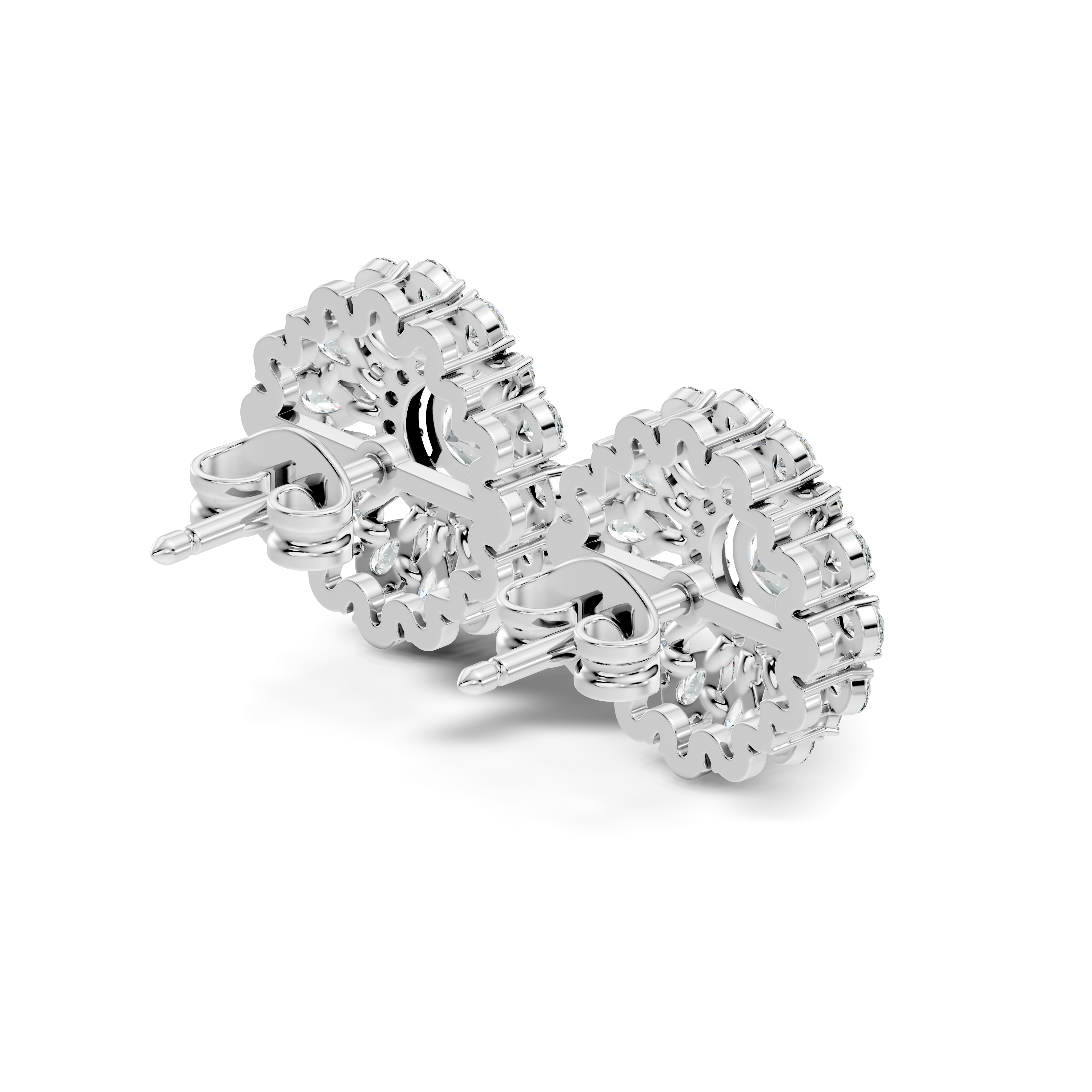 Pear & Round Floral Sunburst Diamond Studs