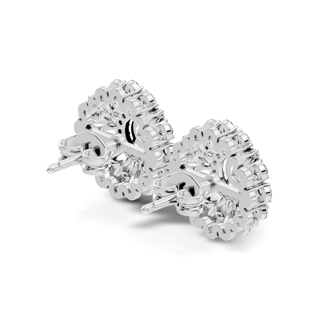 Pear & Round Floral Sunburst Diamond Studs