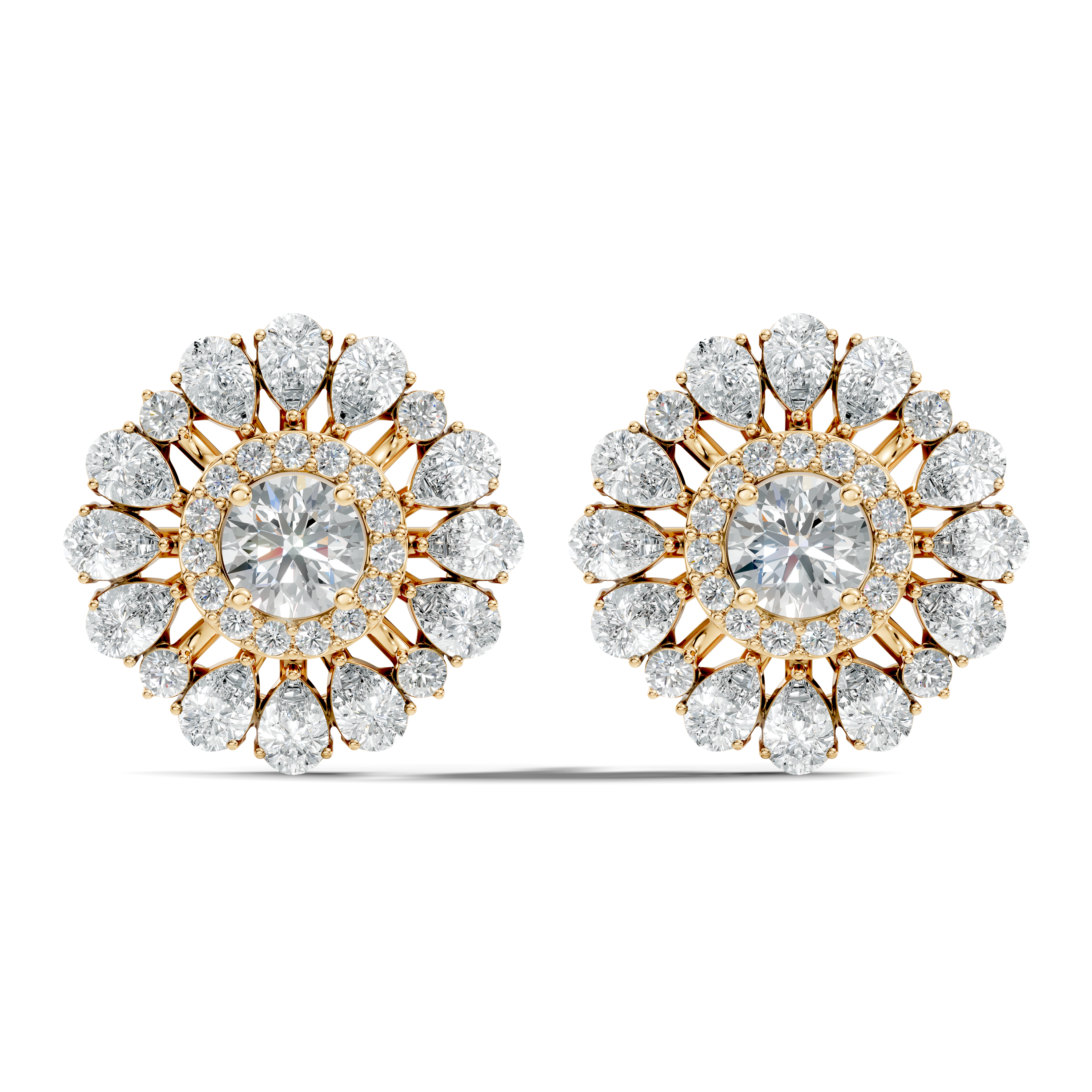 Pear & Round Floral Sunburst Diamond Studs