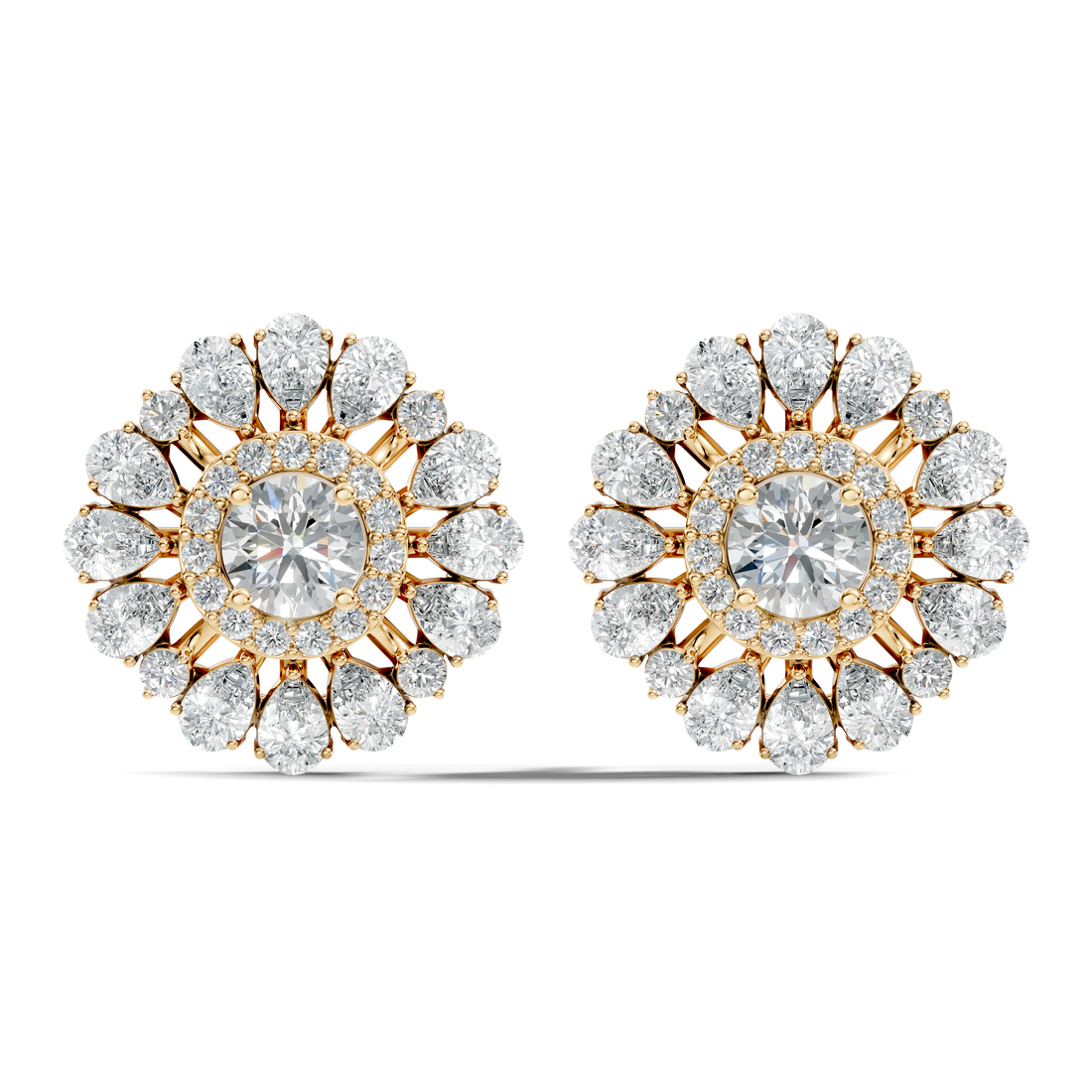 Pear & Round Floral Sunburst Diamond Studs