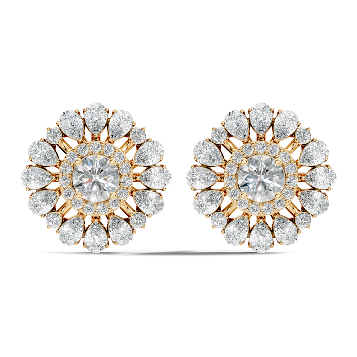 Pear & Round Floral Sunburst Diamond Studs