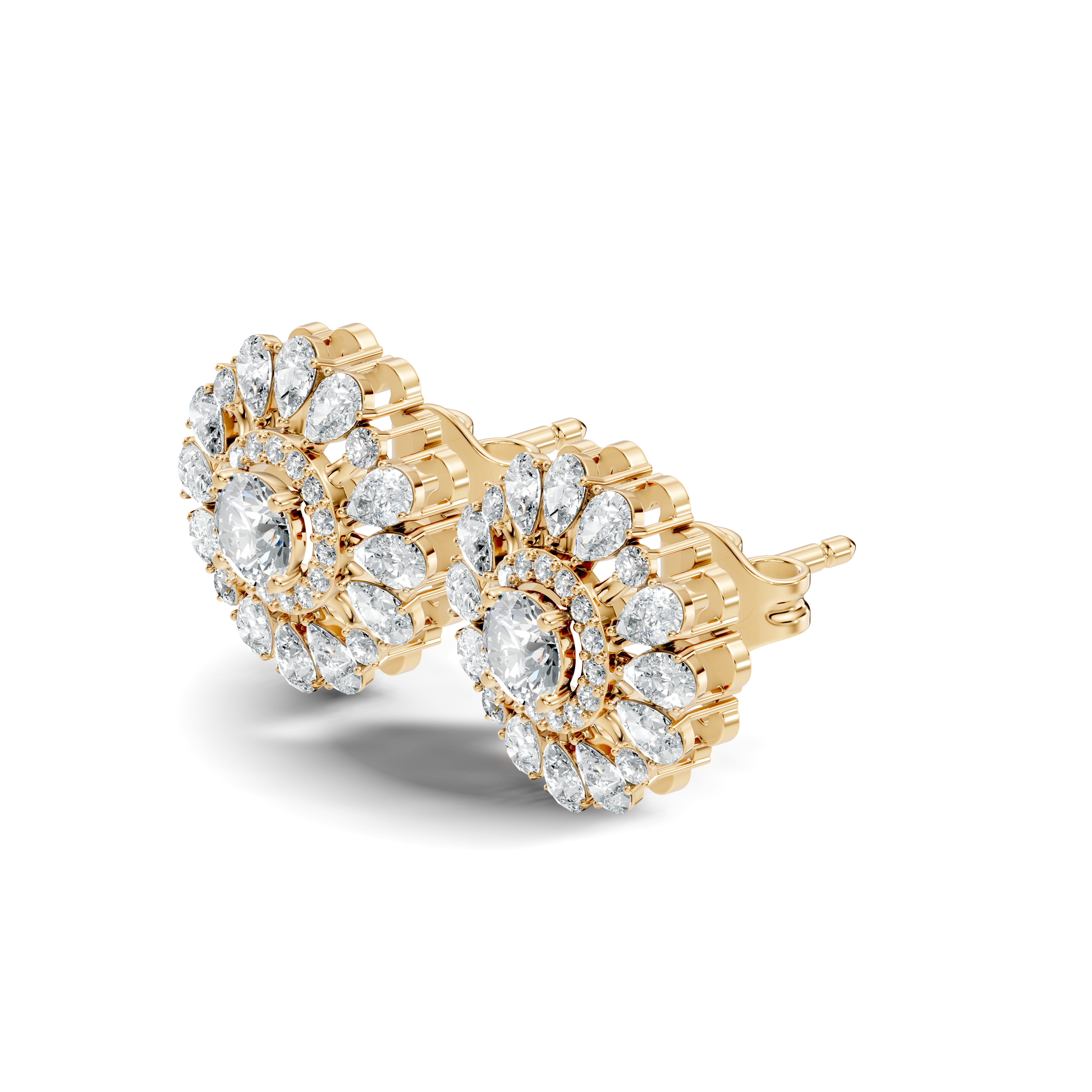 Pear & Round Floral Sunburst Diamond Studs
