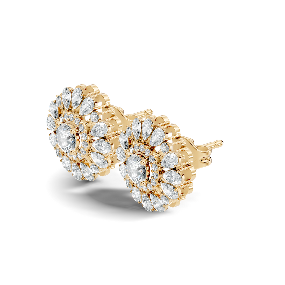 Pear & Round Floral Sunburst Diamond Studs