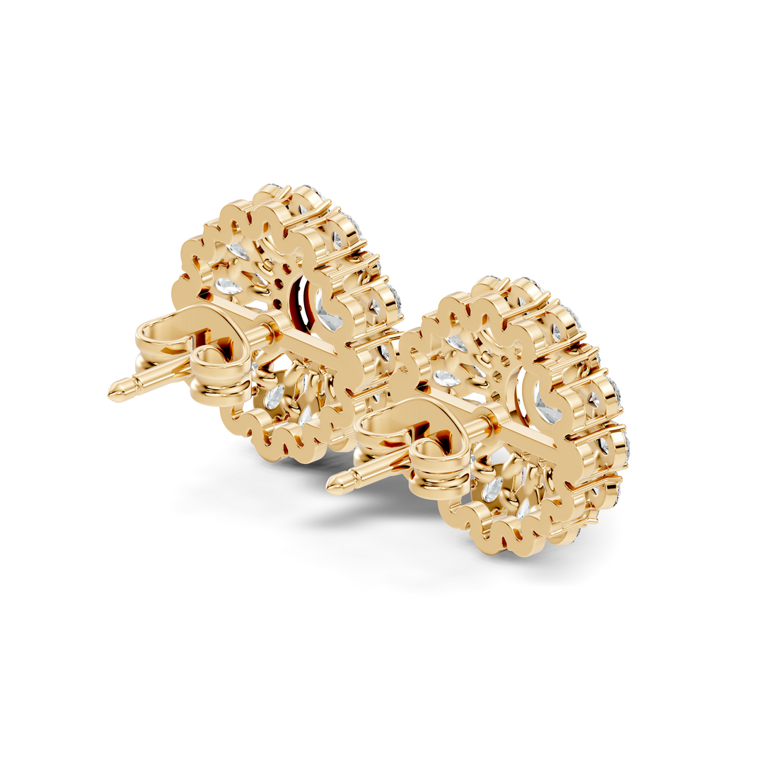 Pear & Round Floral Sunburst Diamond Studs